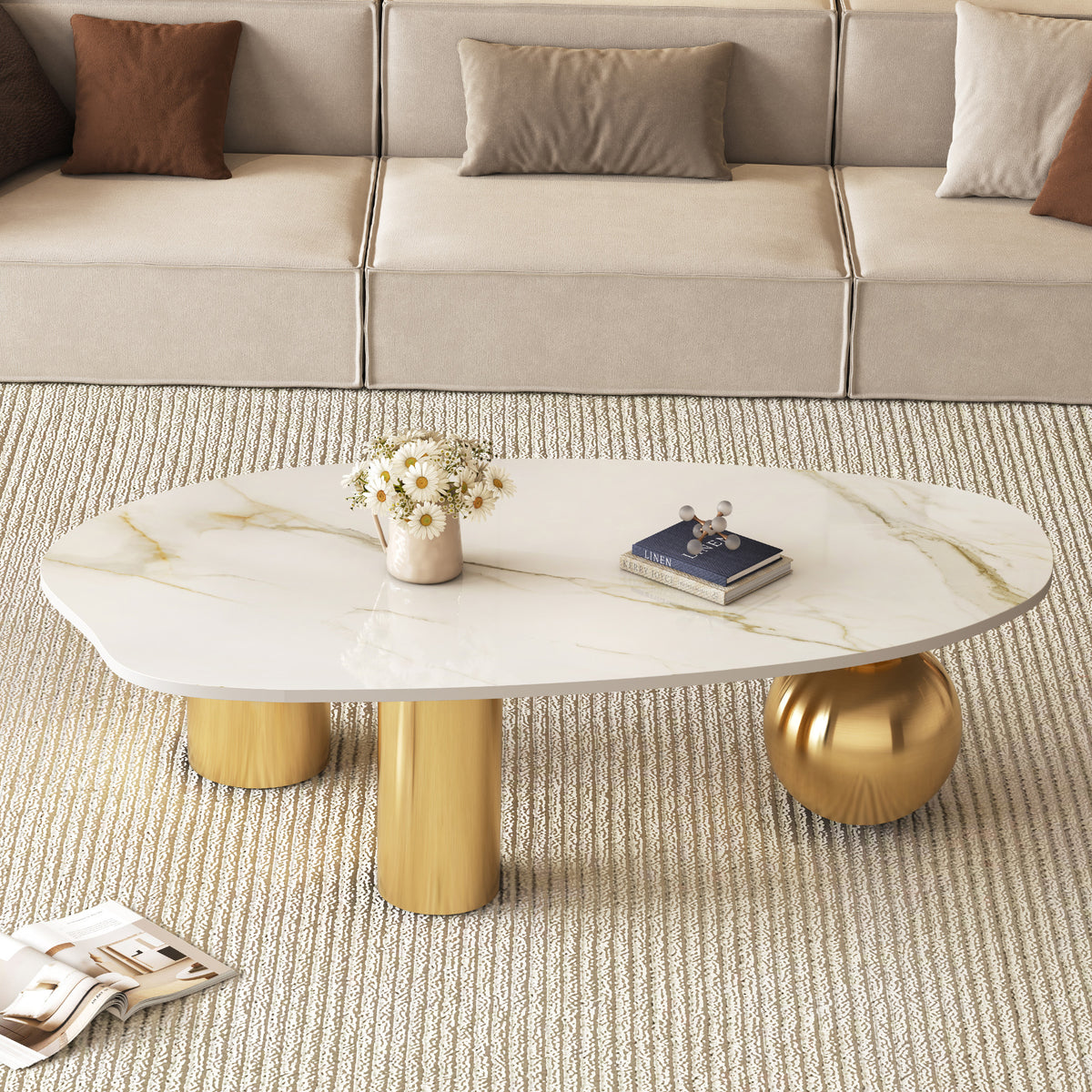 Gold Sintered Stone Coffee Table, 49.2 in