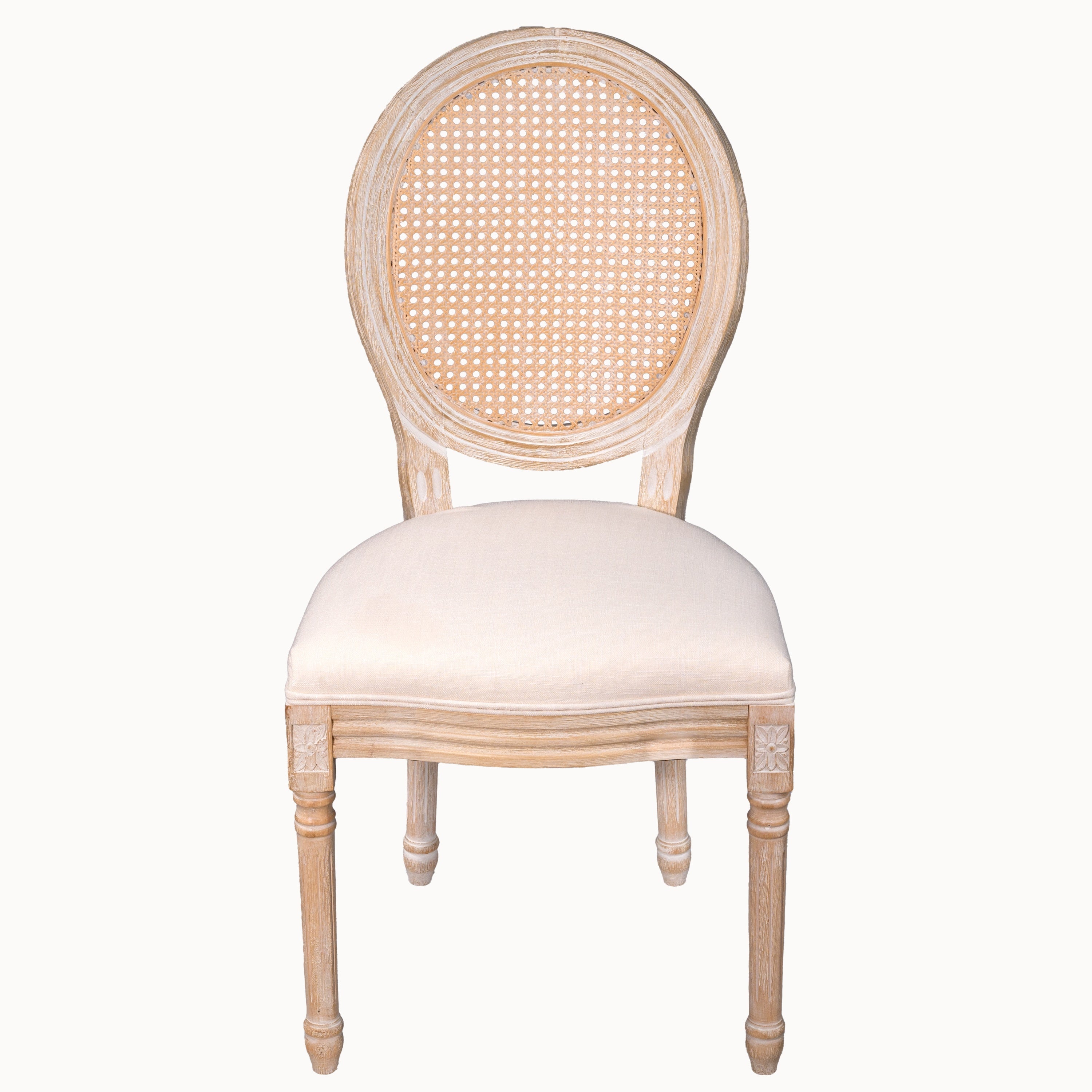 French Country Rattan Back Dining Chair, Set of 2, Beige Linen