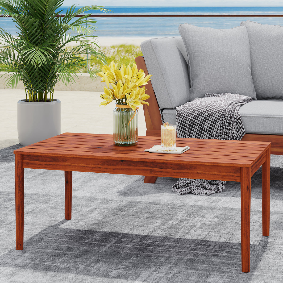 Mahogany Finish Solid Wood Outdoor Coffee Table, 36.3 in Wide