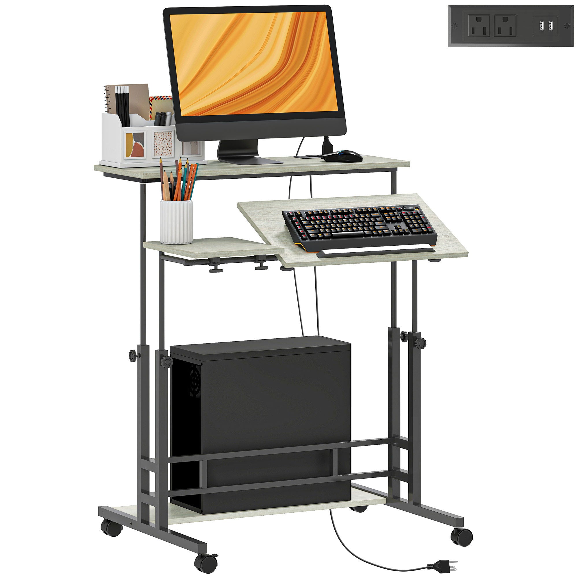 Standing Desk with Charging Station and Lock, 31.5 in, Oak
