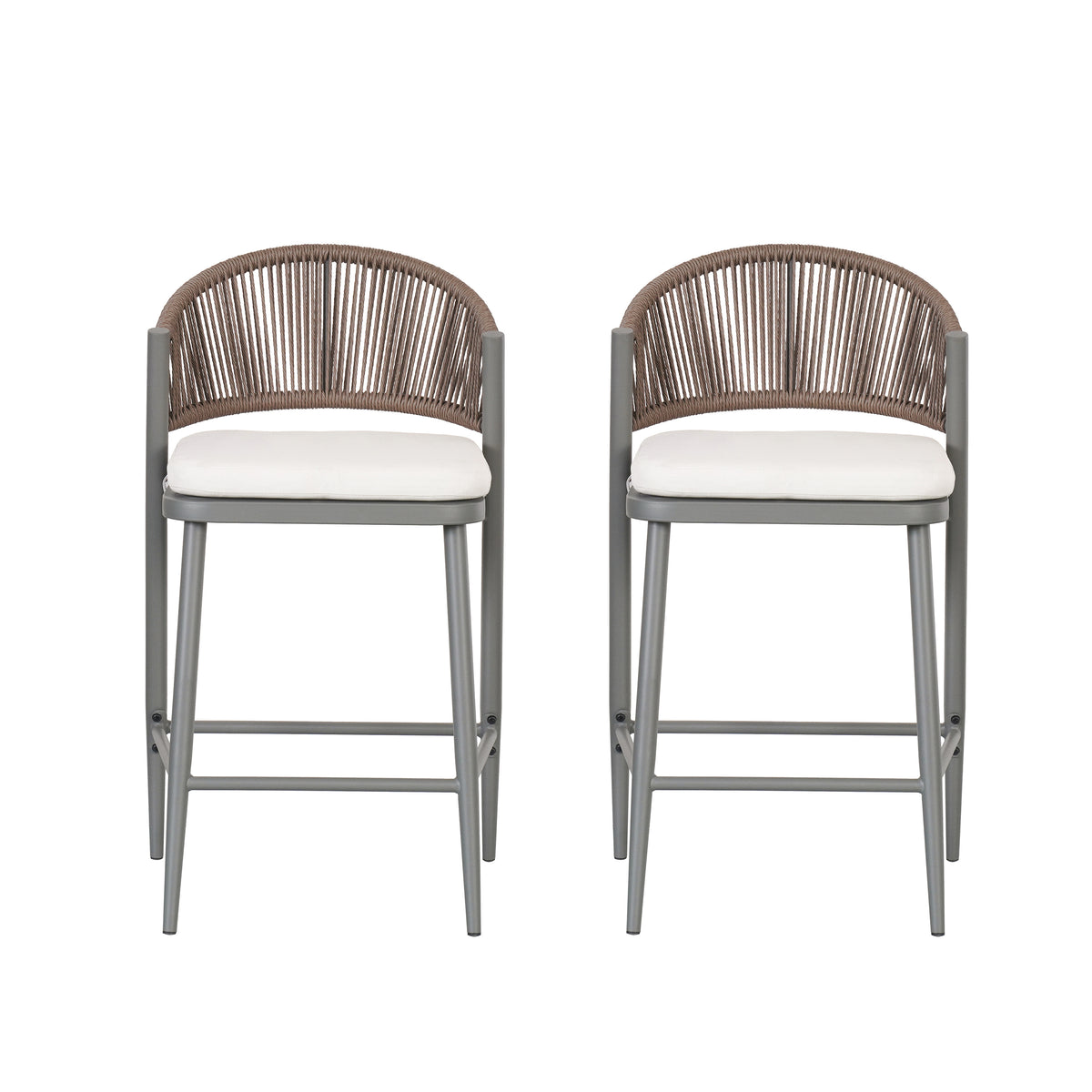 Gray Metal Outdoor Counter Stool with Cushions, Set of 2, 36 in Tall