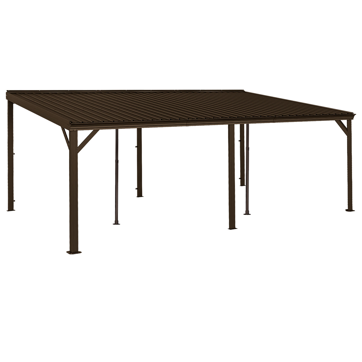 12x20 ft Brown Metal Lean-To Hardtop Gazebo