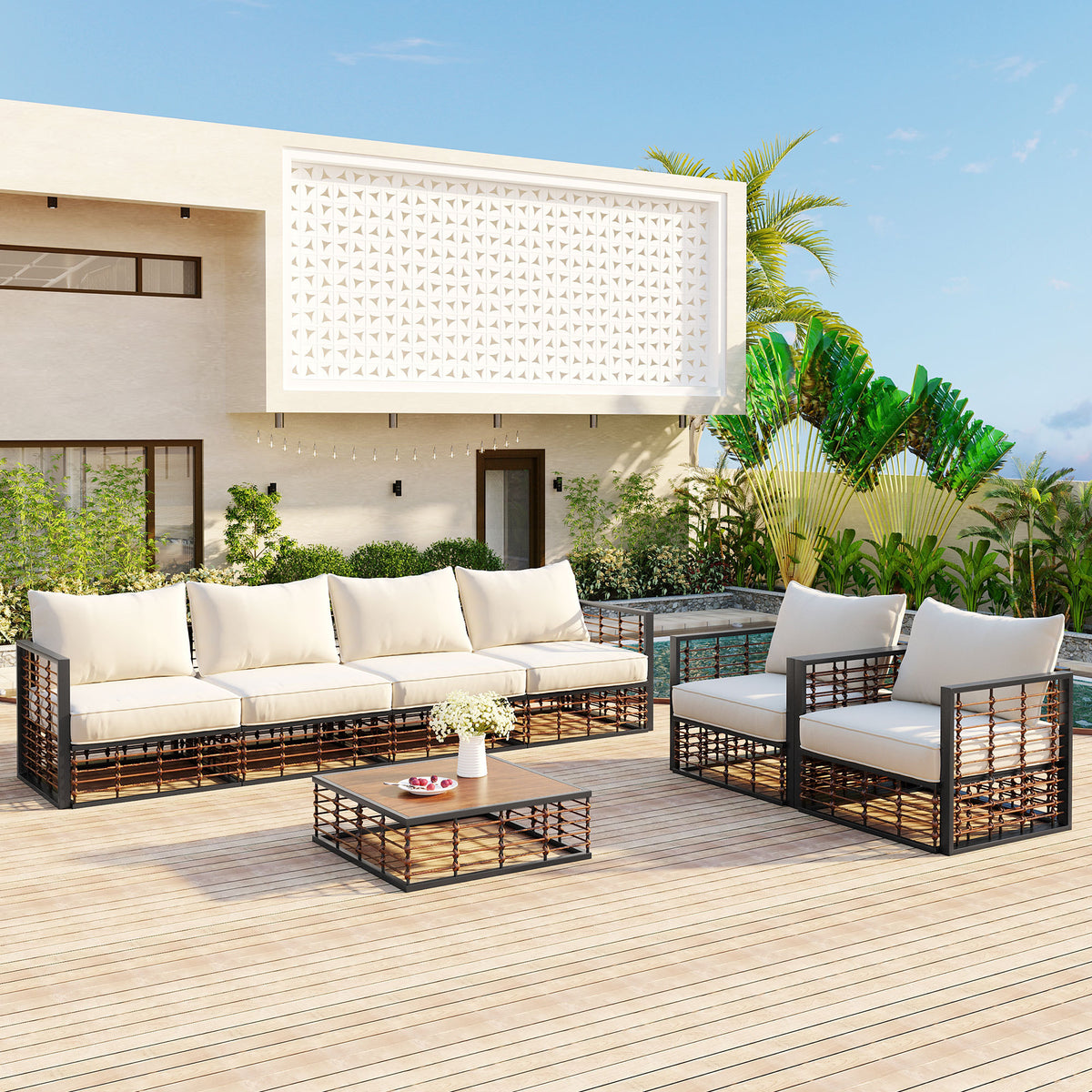 Dark Gray Metal 7-Piece Outdoor Sectional Set with Cushions