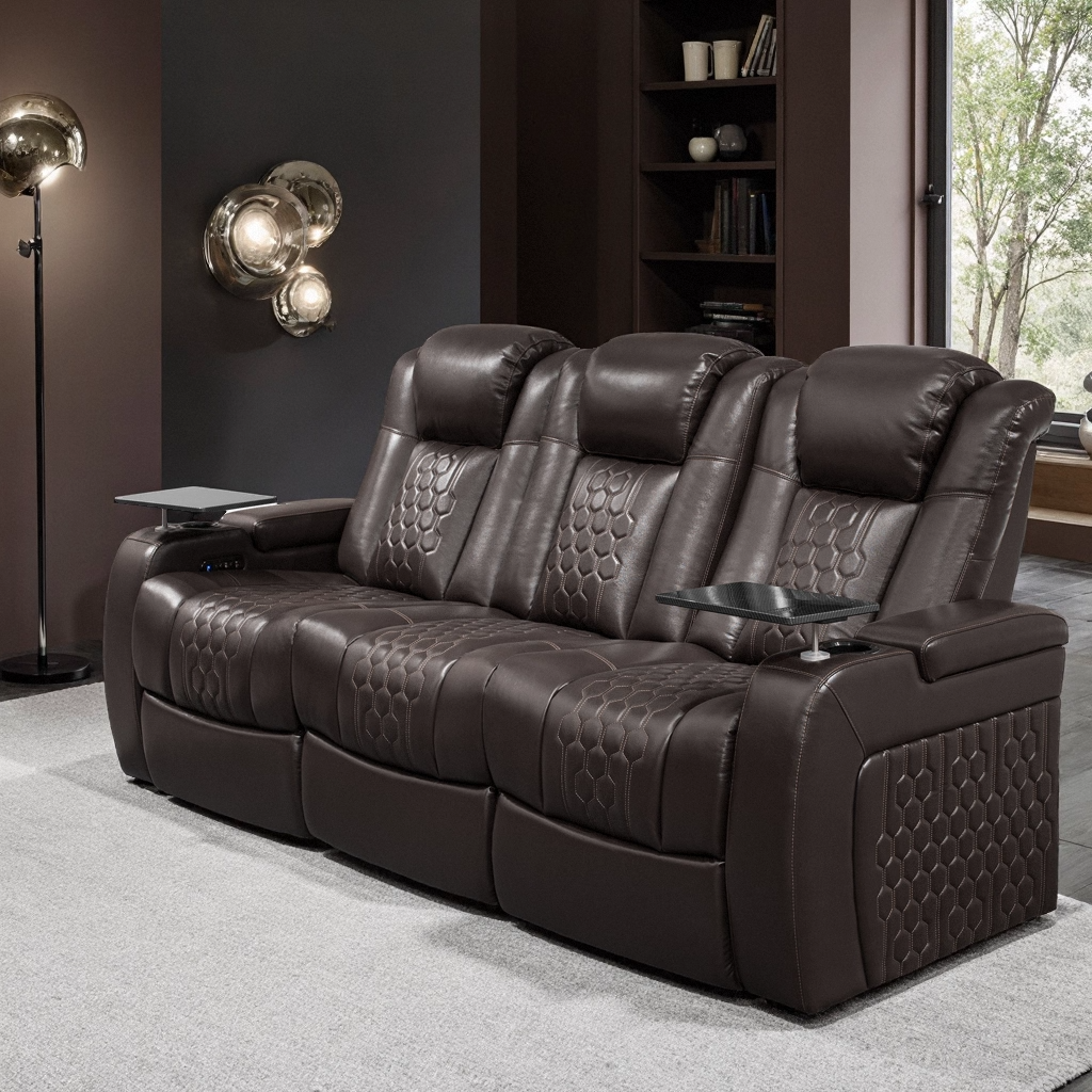 Brown Top Grain Leather Power Reclining Sofa, 86.6 in Wide