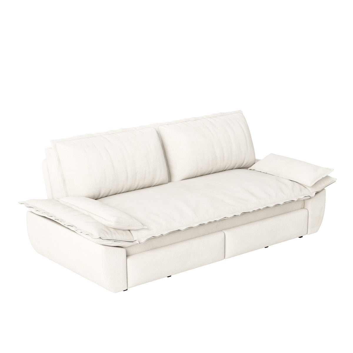 Beige Velvet 3-Seat Queen Sleeper Sofa, 73.2 in Wide