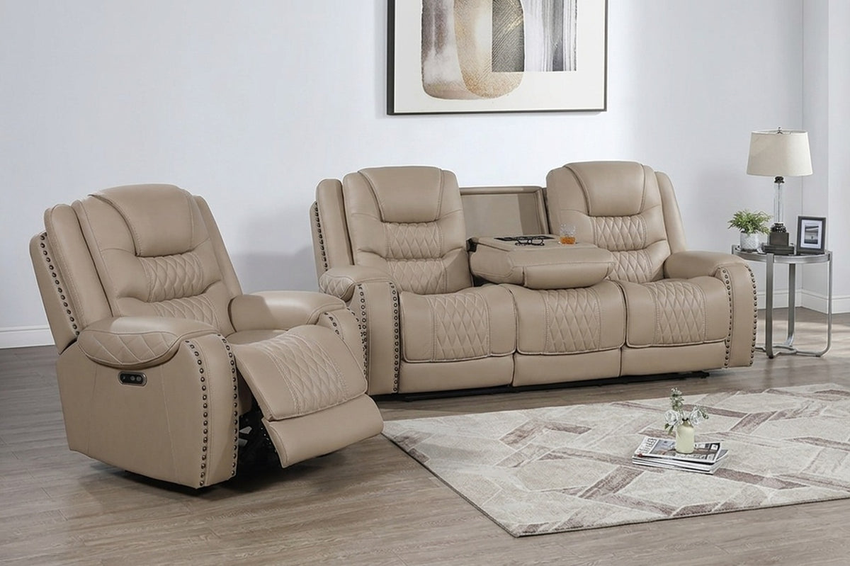 Brown Top Grain Leather Power Reclining Sofa and Recliner Set