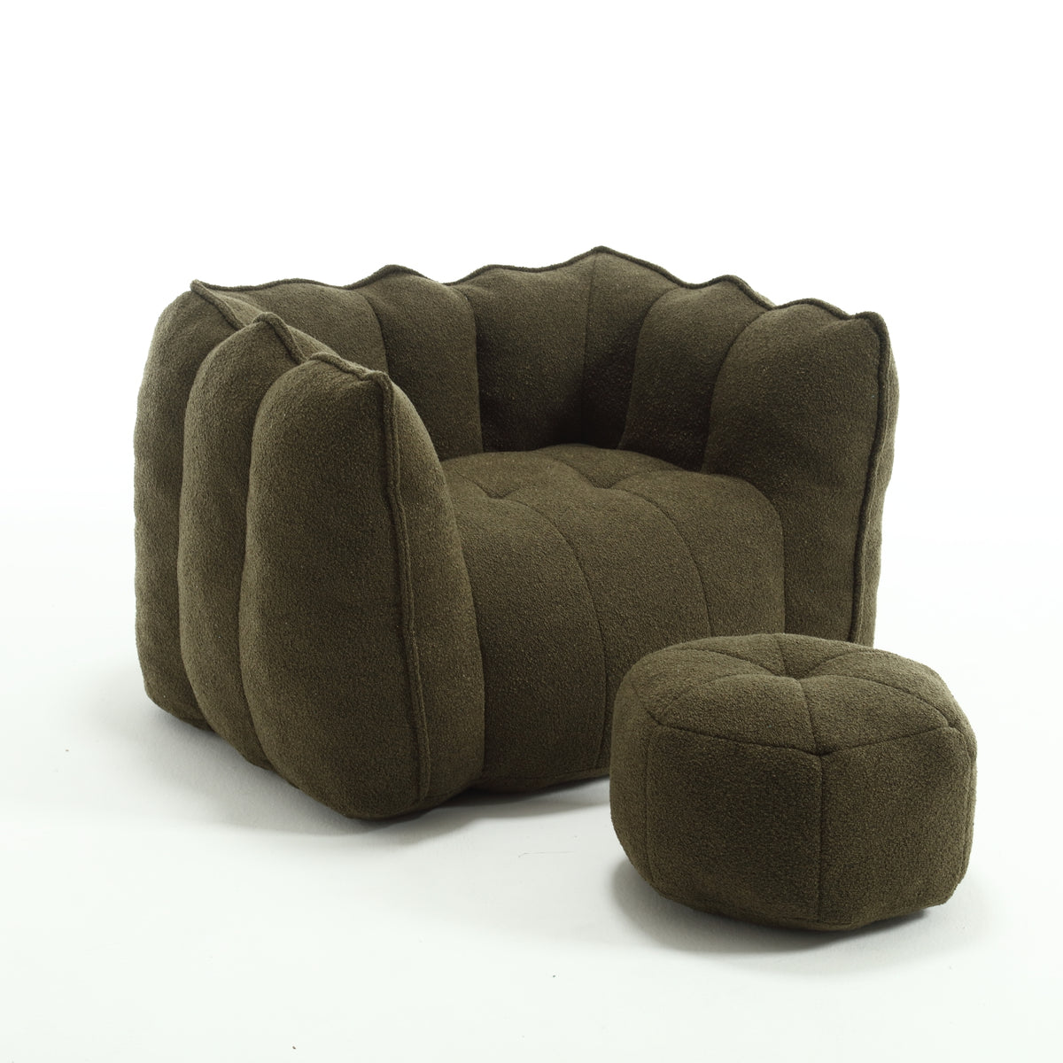 Olive Green Chenille Bean Bag Chair with Ottoman