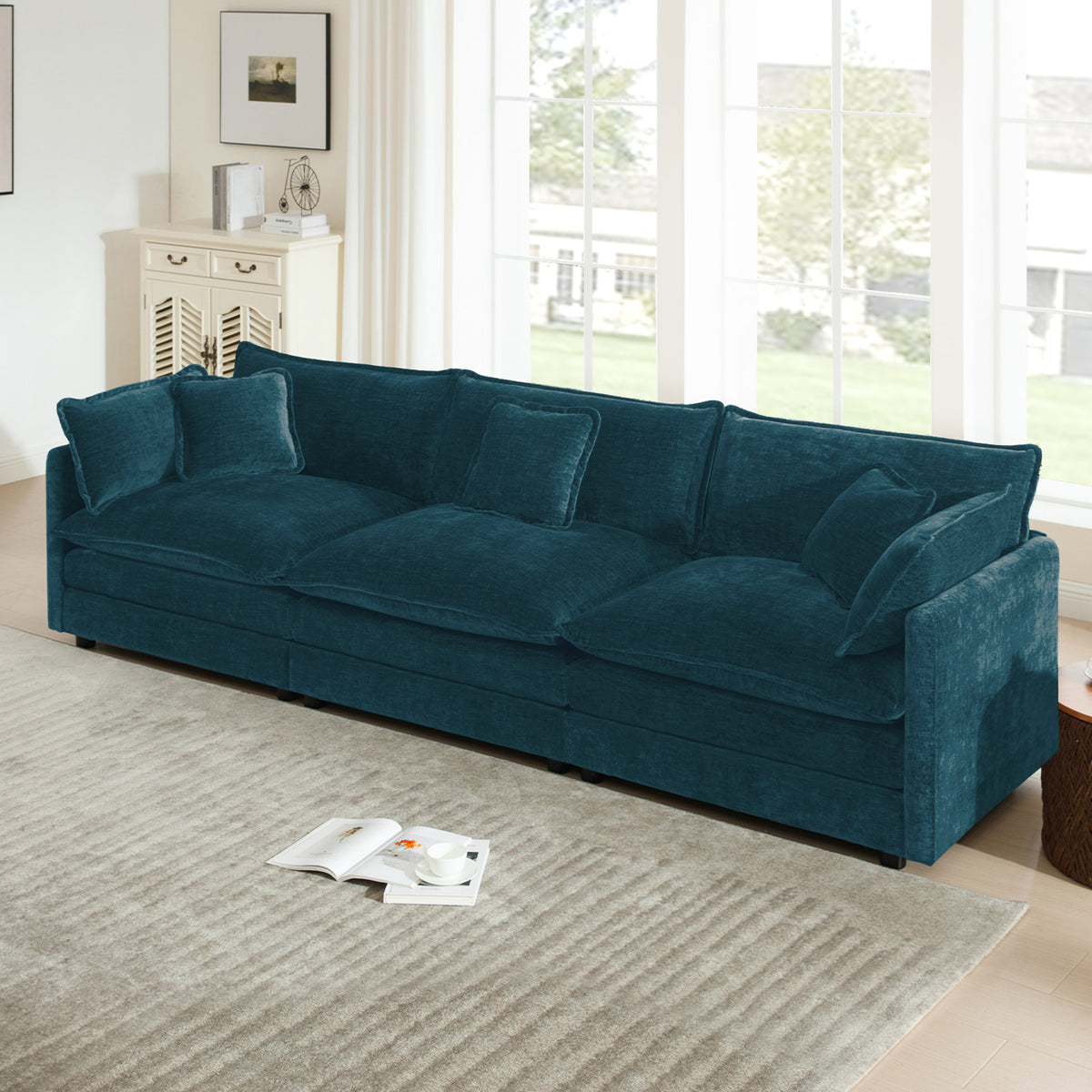 Blue Chenille 3-Seat Couch