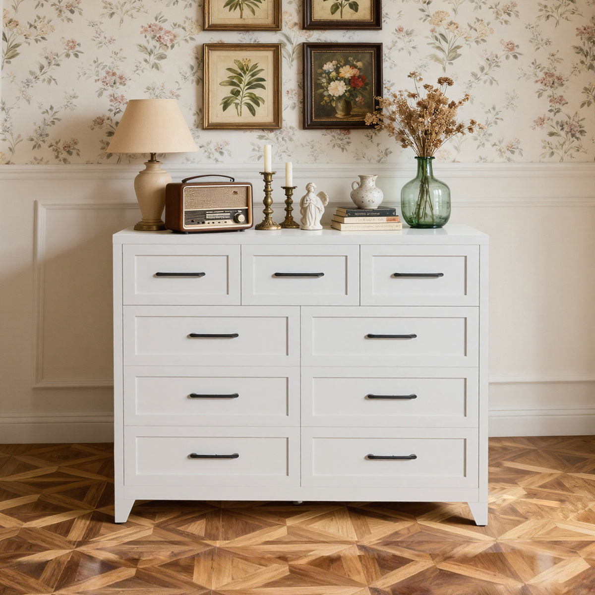 White 9-Drawer Metal Dresser