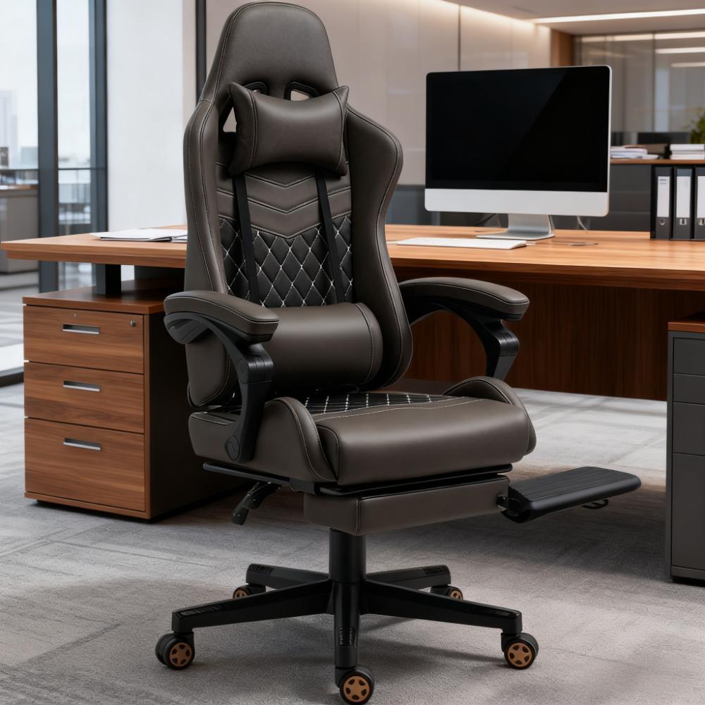 Lumbar Support Reclining Office Chair, 26 in, Brown