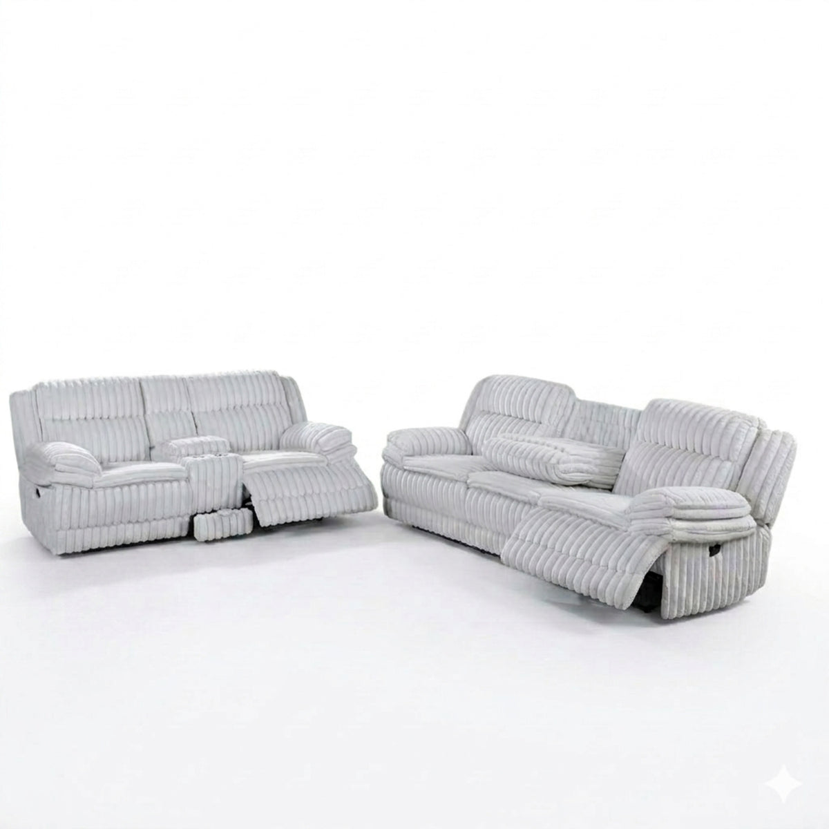 Light Gray Corduroy Reclining Sofa and Loveseat Set, 39 in Deep