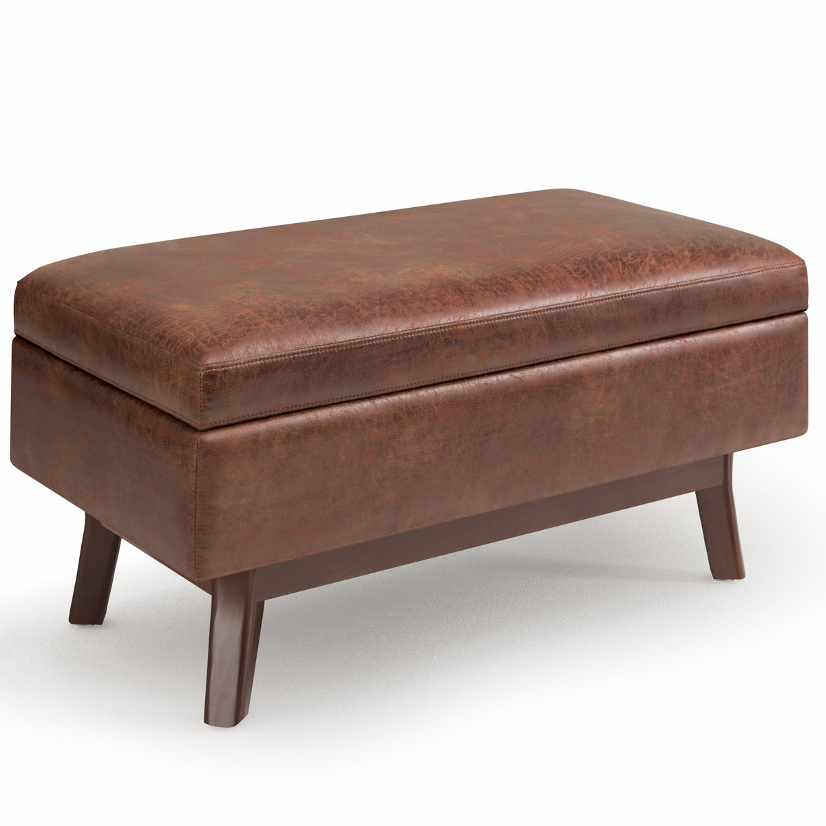 Dark Brown Vegan Leather Rectangular Storage Ottoman, 36.2 in