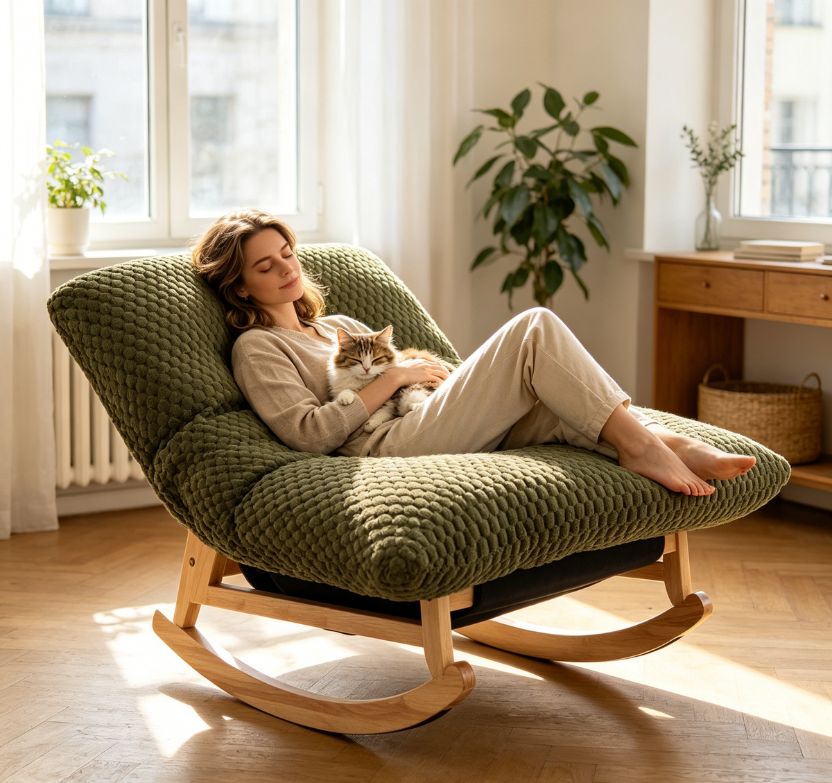 Green Corduroy Bean Bag Chair, Rocking Chair