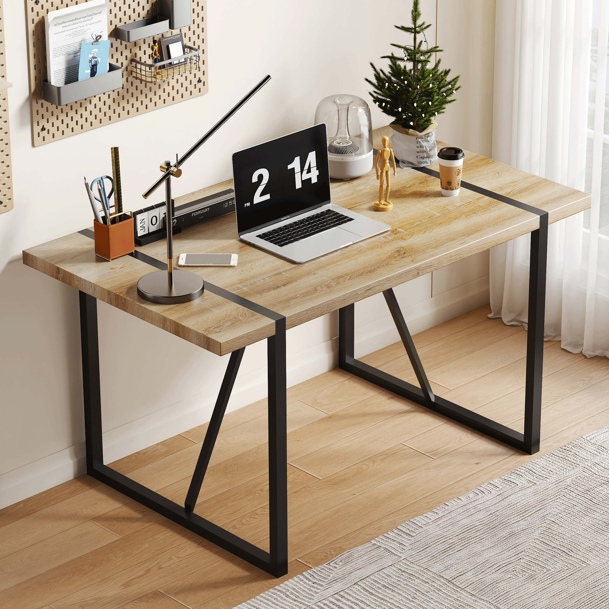 Industrial Office Desk, 55.1 in, Brown