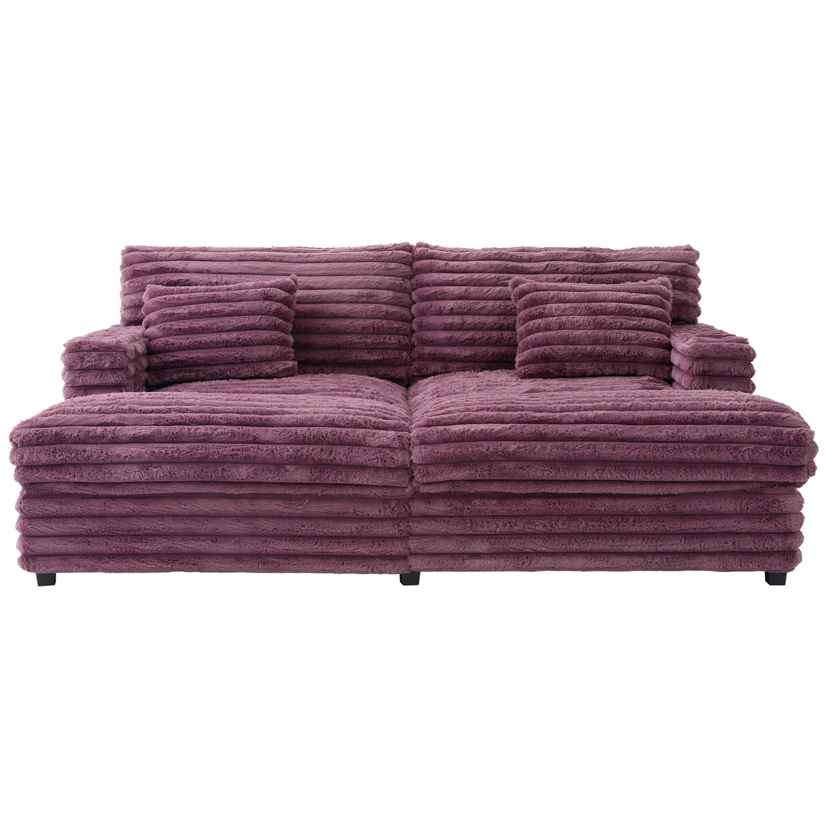 Wine Red Faux Fur 2-Seat Couch, USB Charging, 82 in Wide