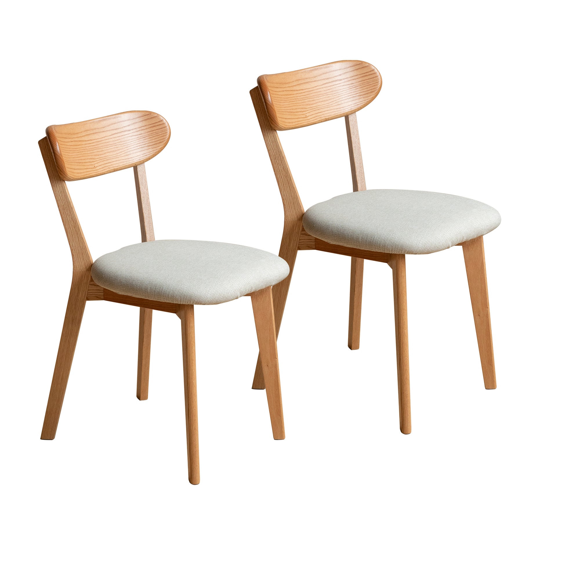 Oak Dining Chairs Set of 2, Mid-Century with Off-White Seat
