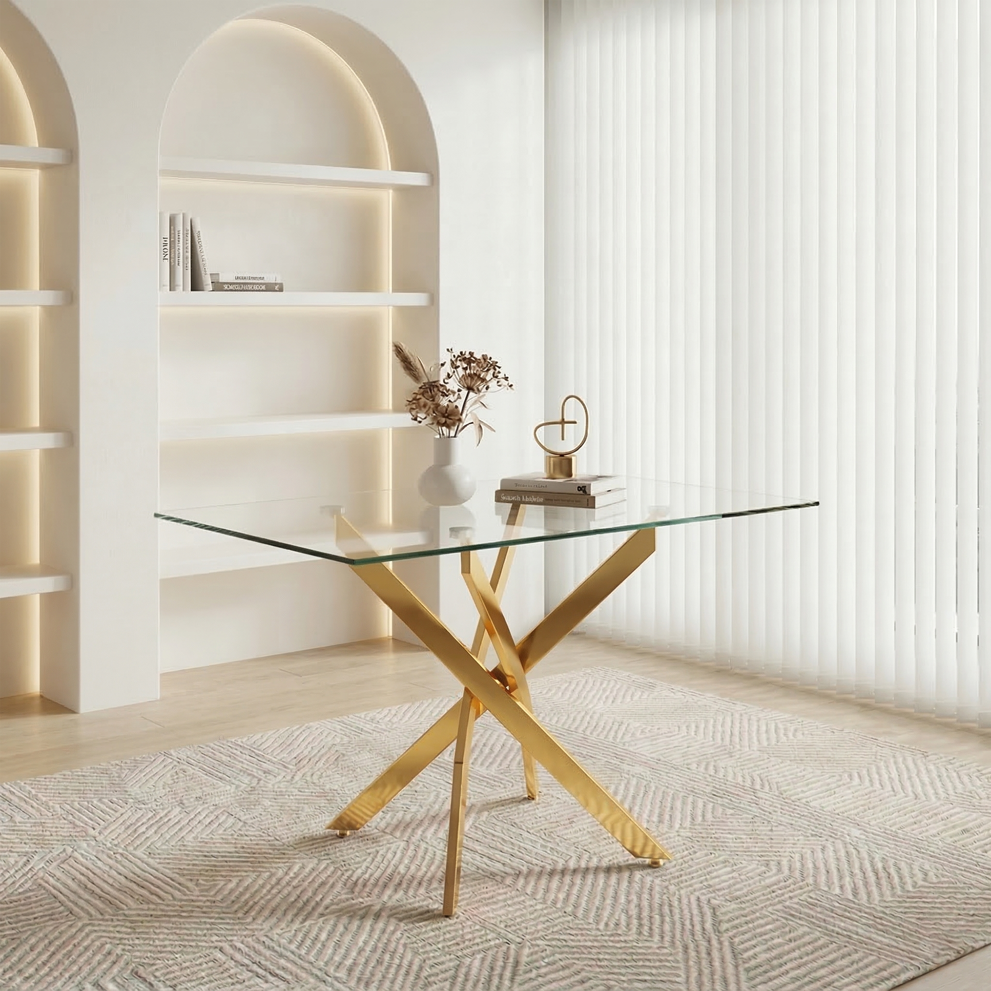 Feature graphic detailing the 8mm glass top and stable gold table legs