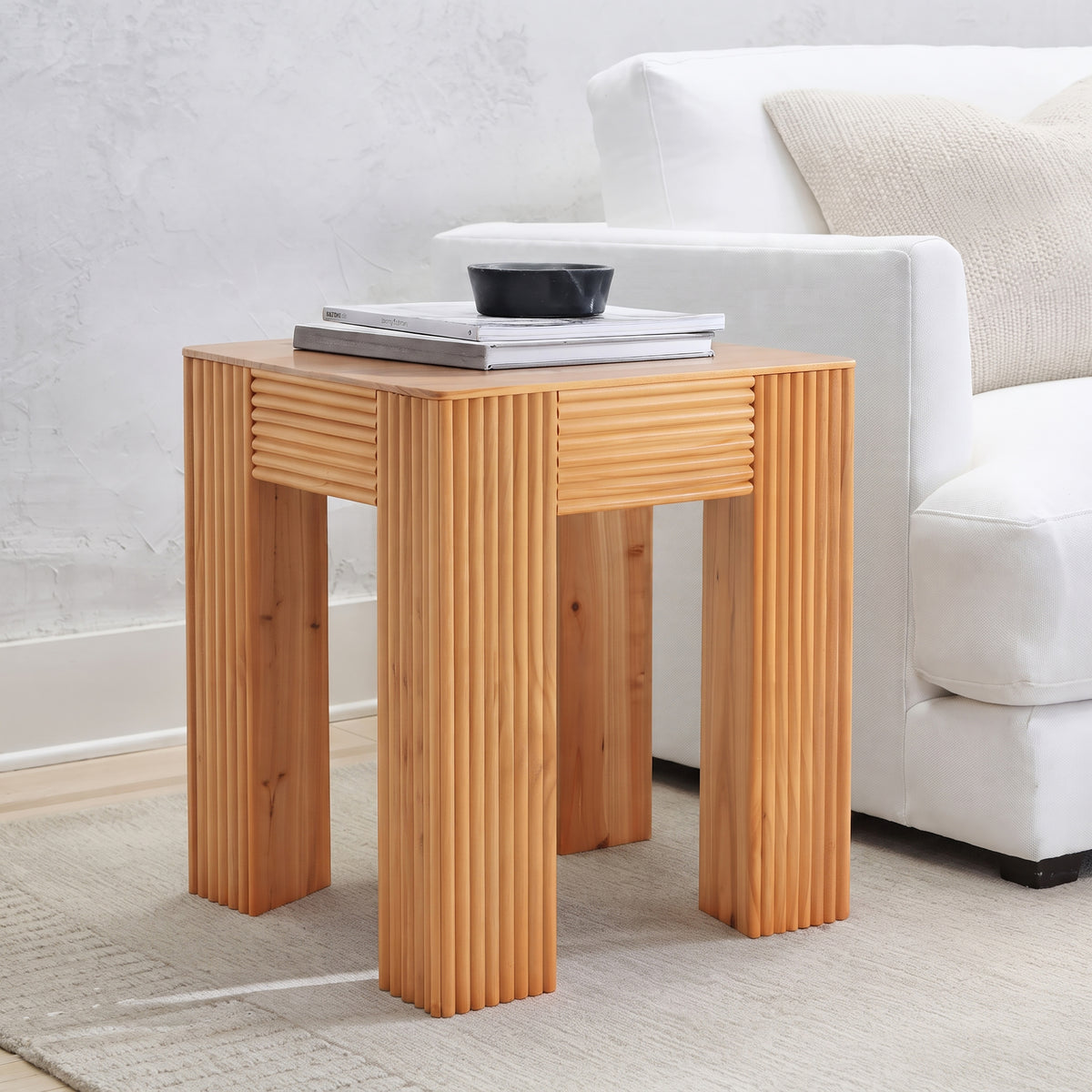 Natural Fluted Side Table, 17.7 in