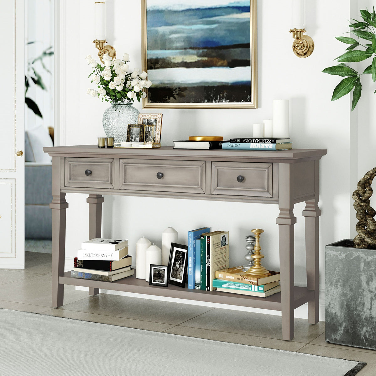 Gray Console Table with Storage, 50 in Wide