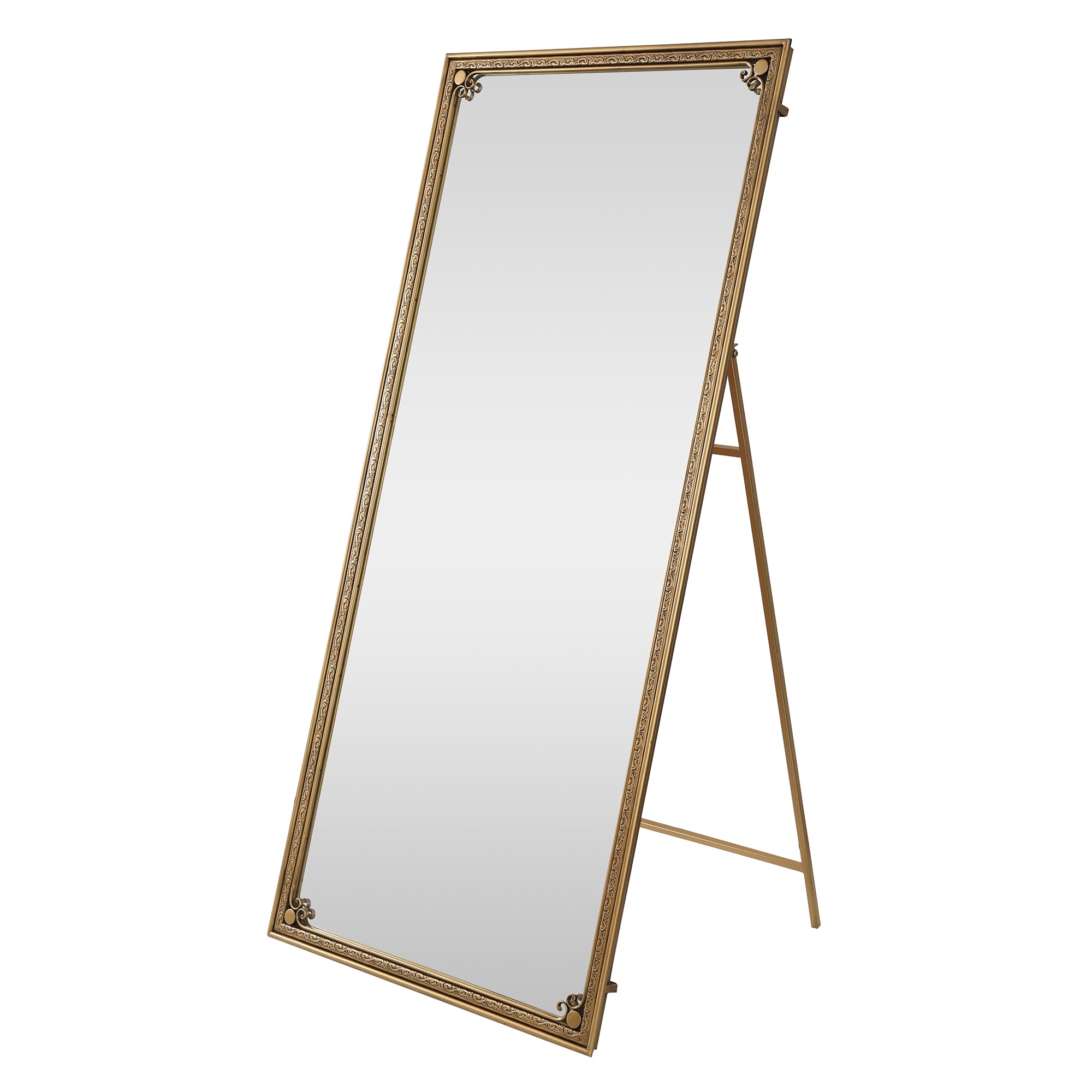 Gold Framed Leaning Floor Mirror, 70 in Tall