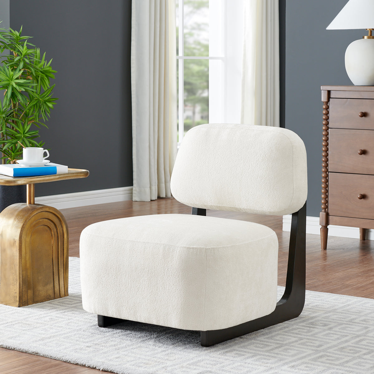 White Chenille Accent Chair