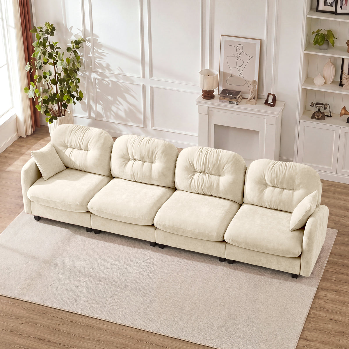 Beige Chenille Modular Sectional Couch, Tufted Back