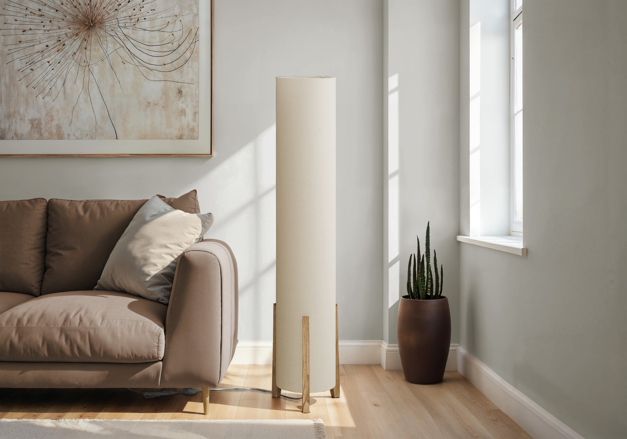 Floor Lamp, Solid Wood with Foot Switch, Brown