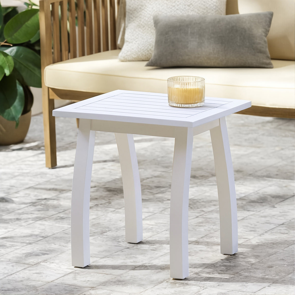 White Rectangular Outdoor Side Table