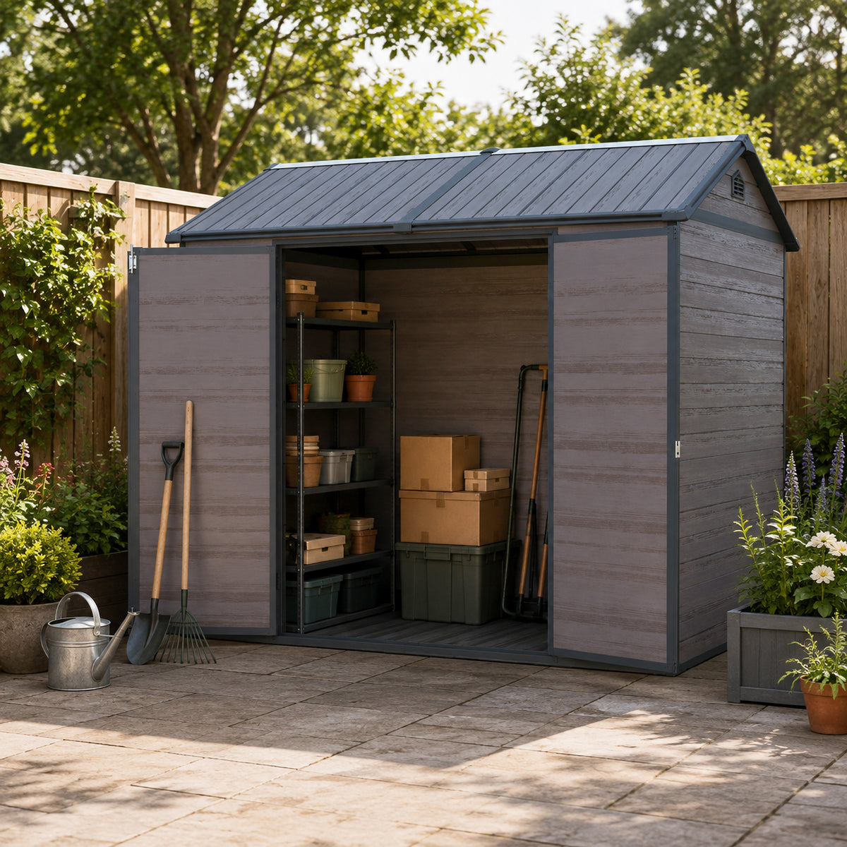 6x8 ft Brown Resin Storage Shed with Floor