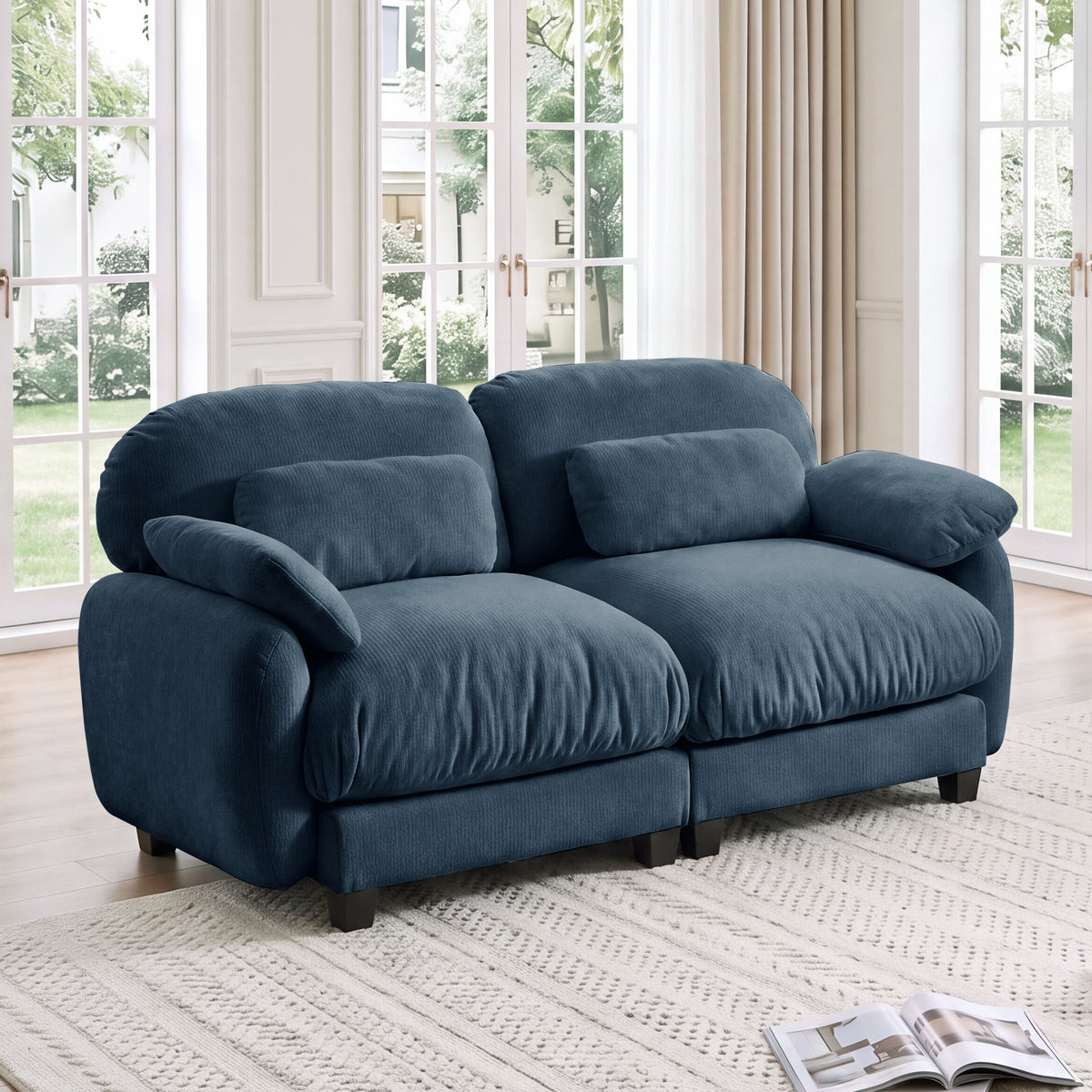Blue Chenille Modular 2-Seat Couch