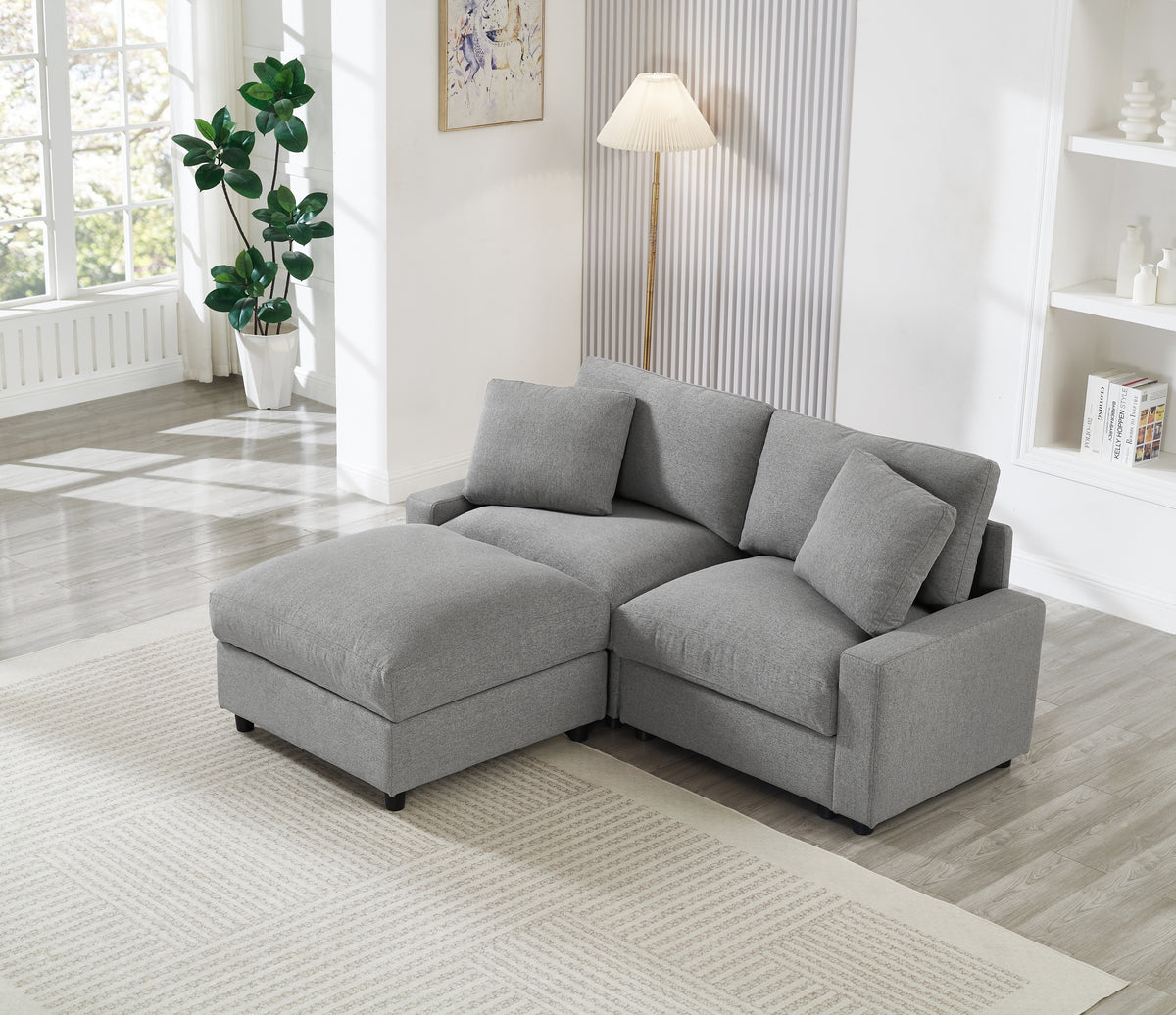 Gray L-Shaped Modular Sectional Couch with Ottoman, 72 in Wide