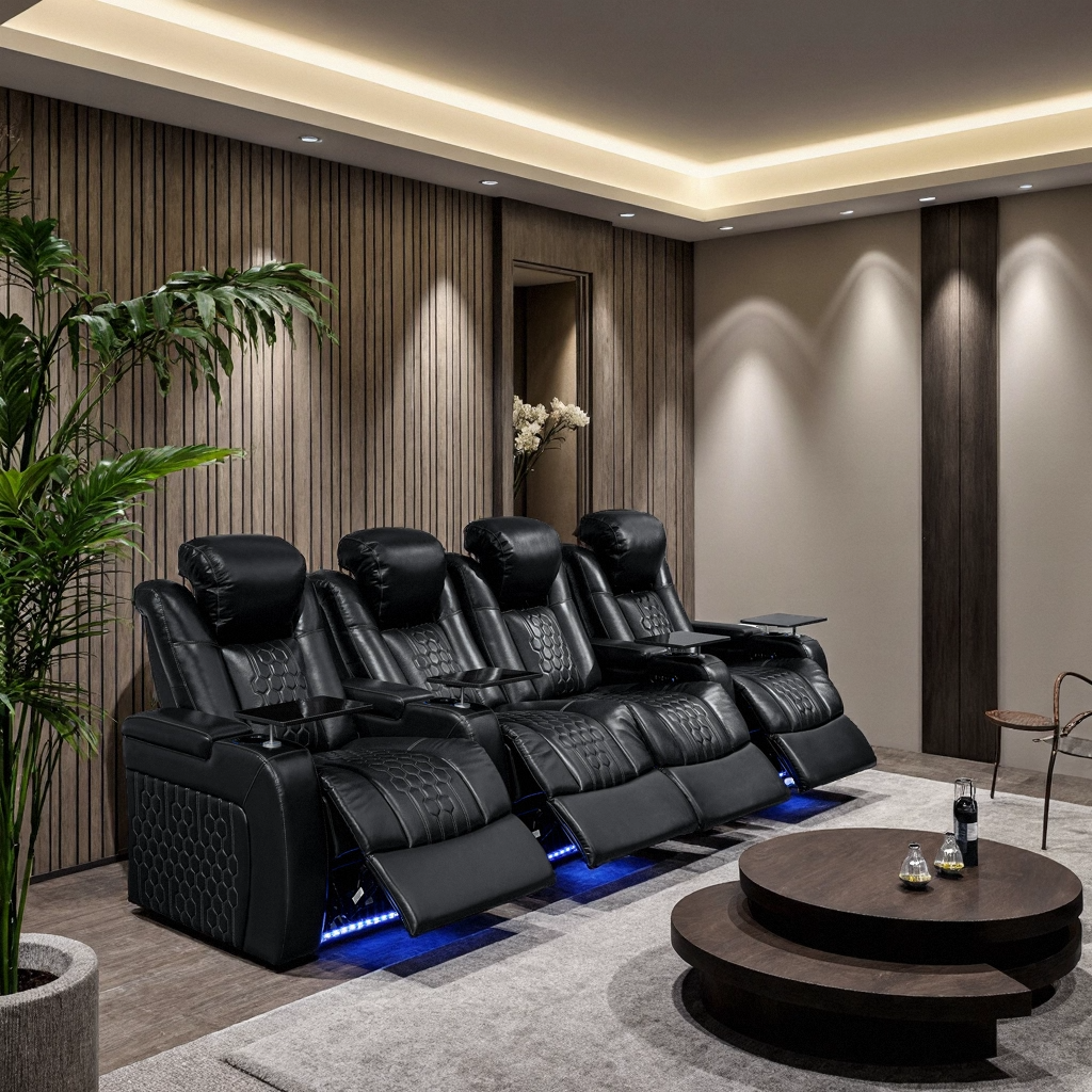 Black Top Grain Leather Power Reclining Sofa, 124.4 in Wide