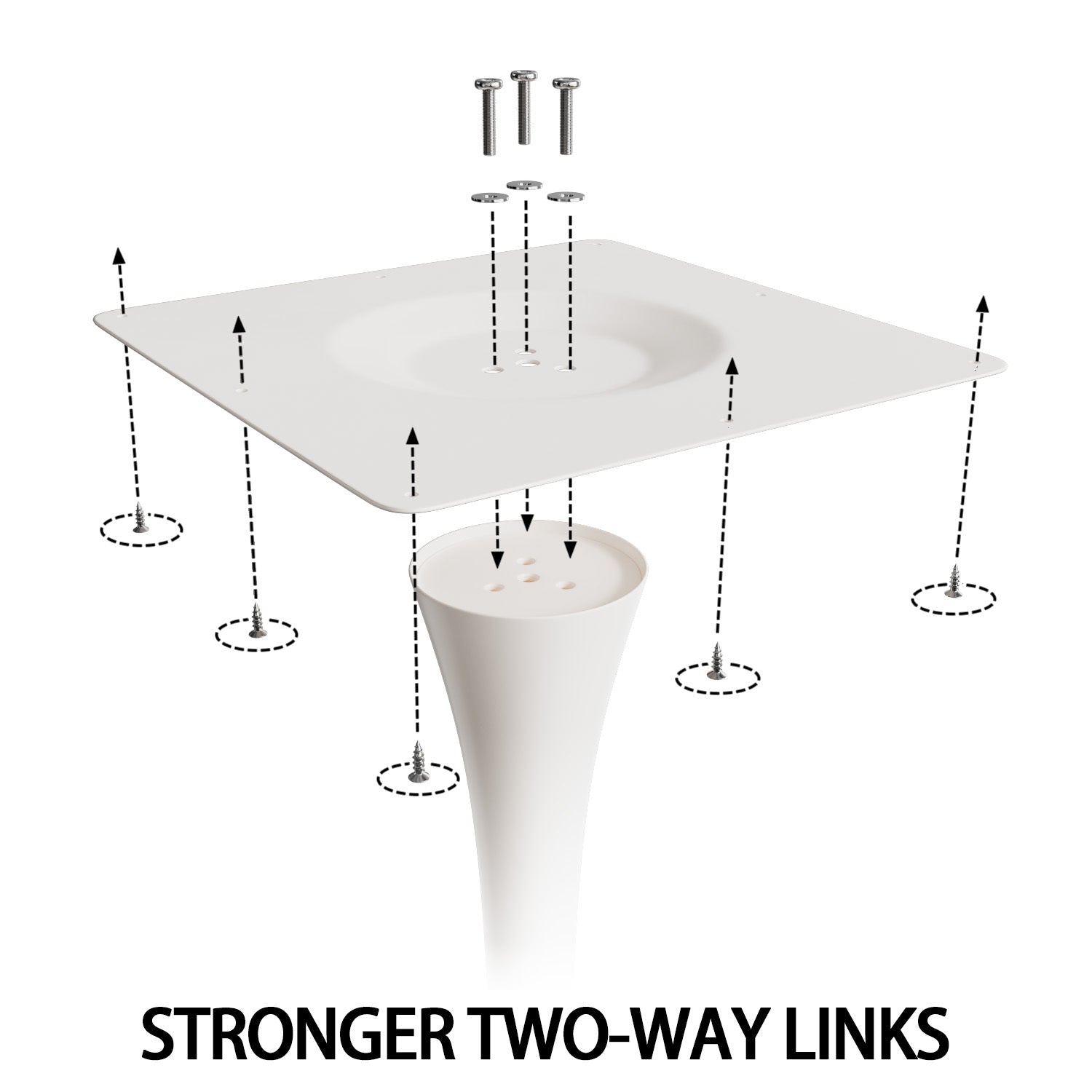 Exploded assembly diagram of the tulip table top plate and pedestal column with screws