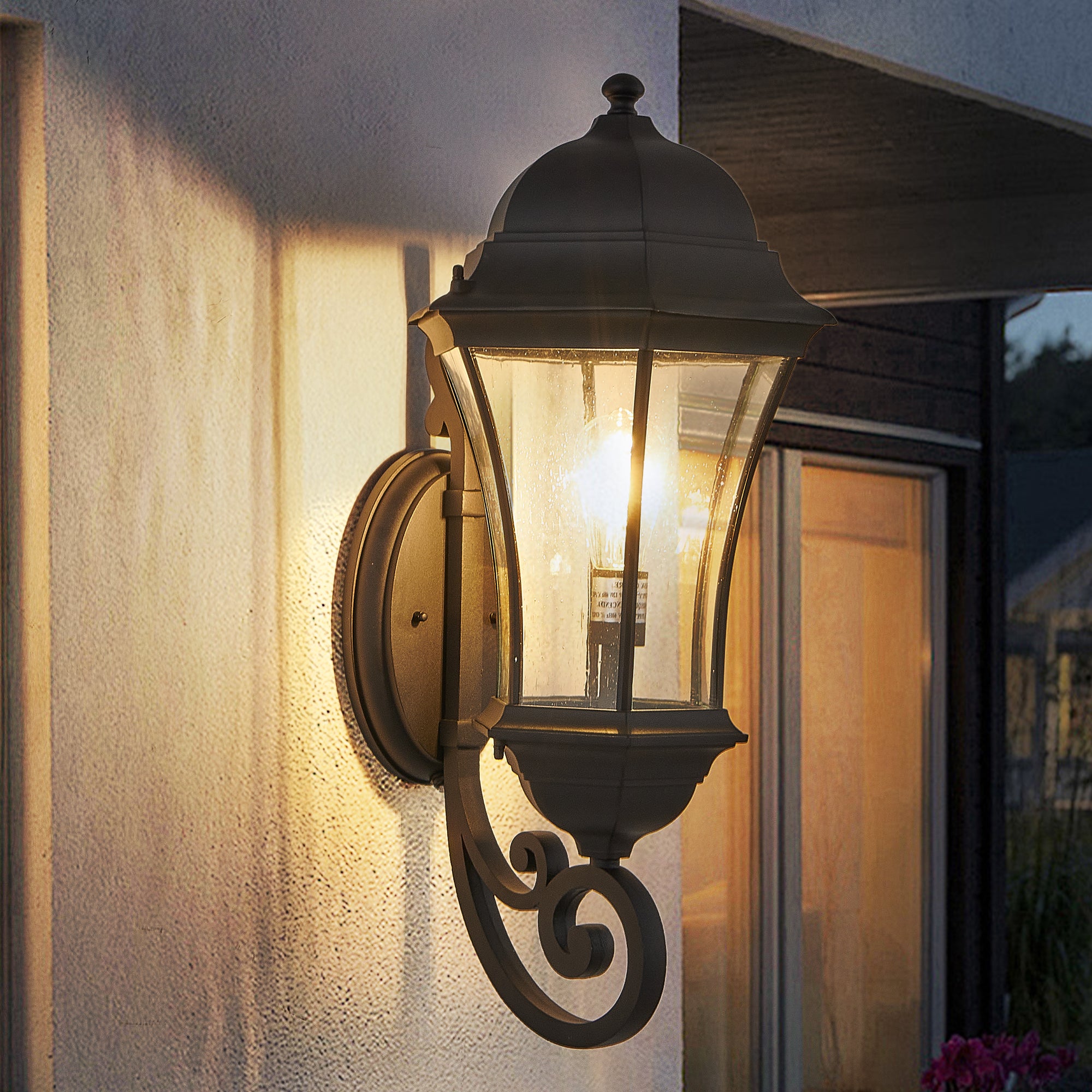 Outdoor Wall Lantern with Dusk-to-Dawn Sensor, Black