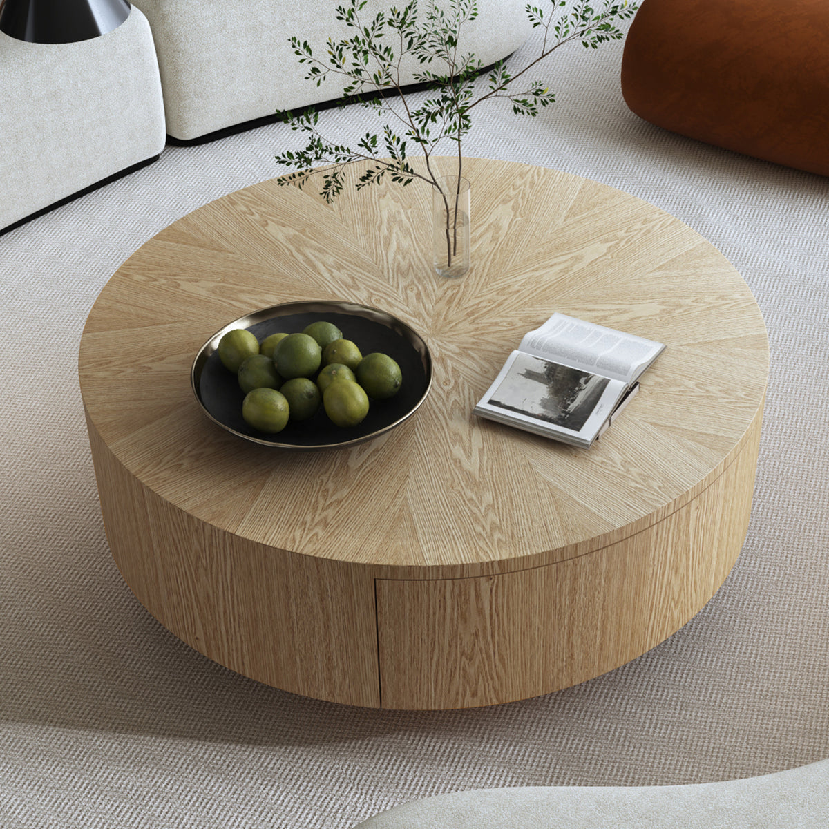 Round Coffee Table with Storage, 35.4 in