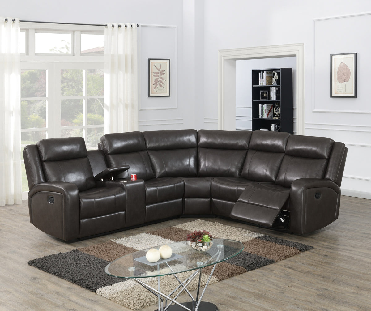 Brown Vegan Leather L-Shaped Reclining Sectional, 110 in Wide