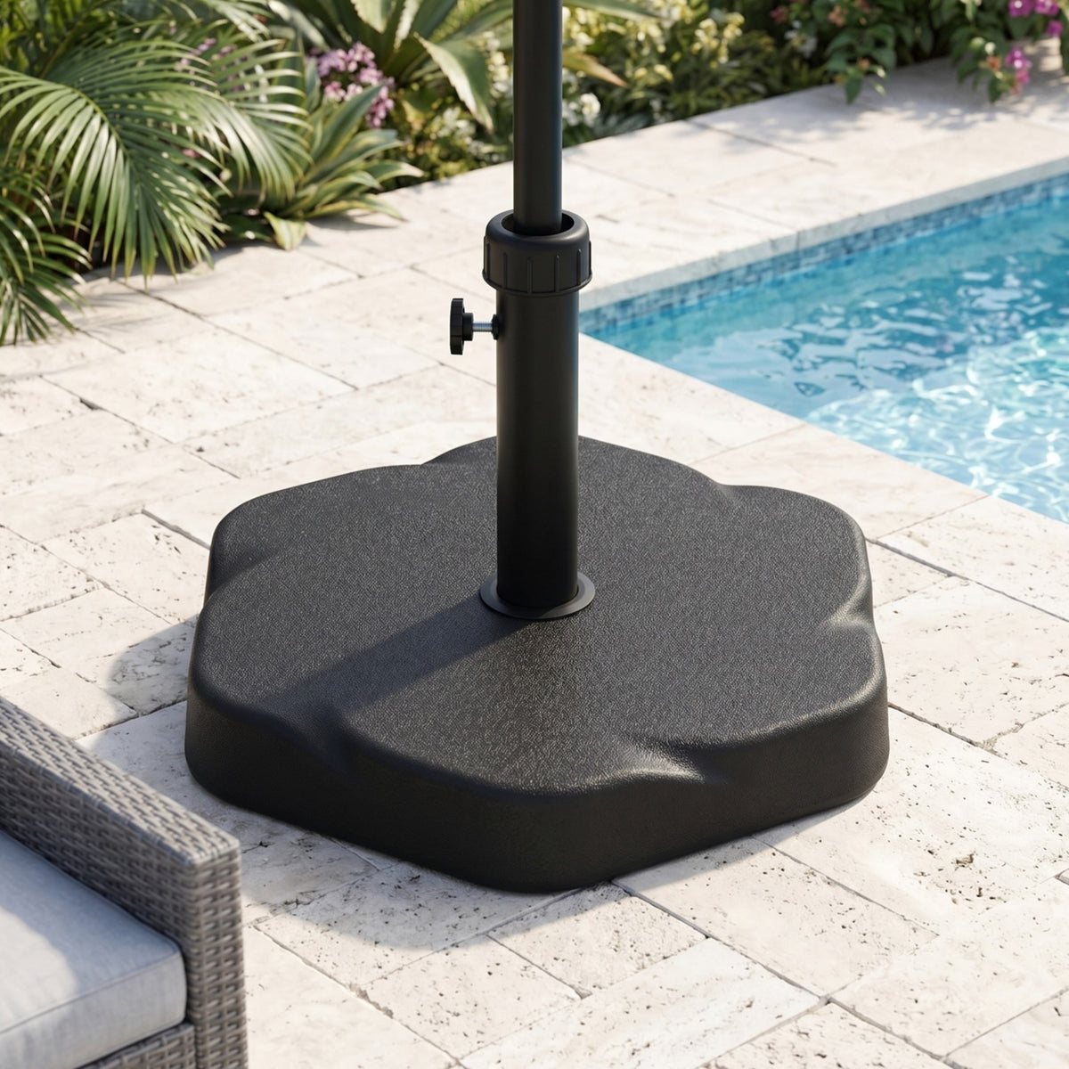 Black Resin Patio Umbrella Base, Hexagonal