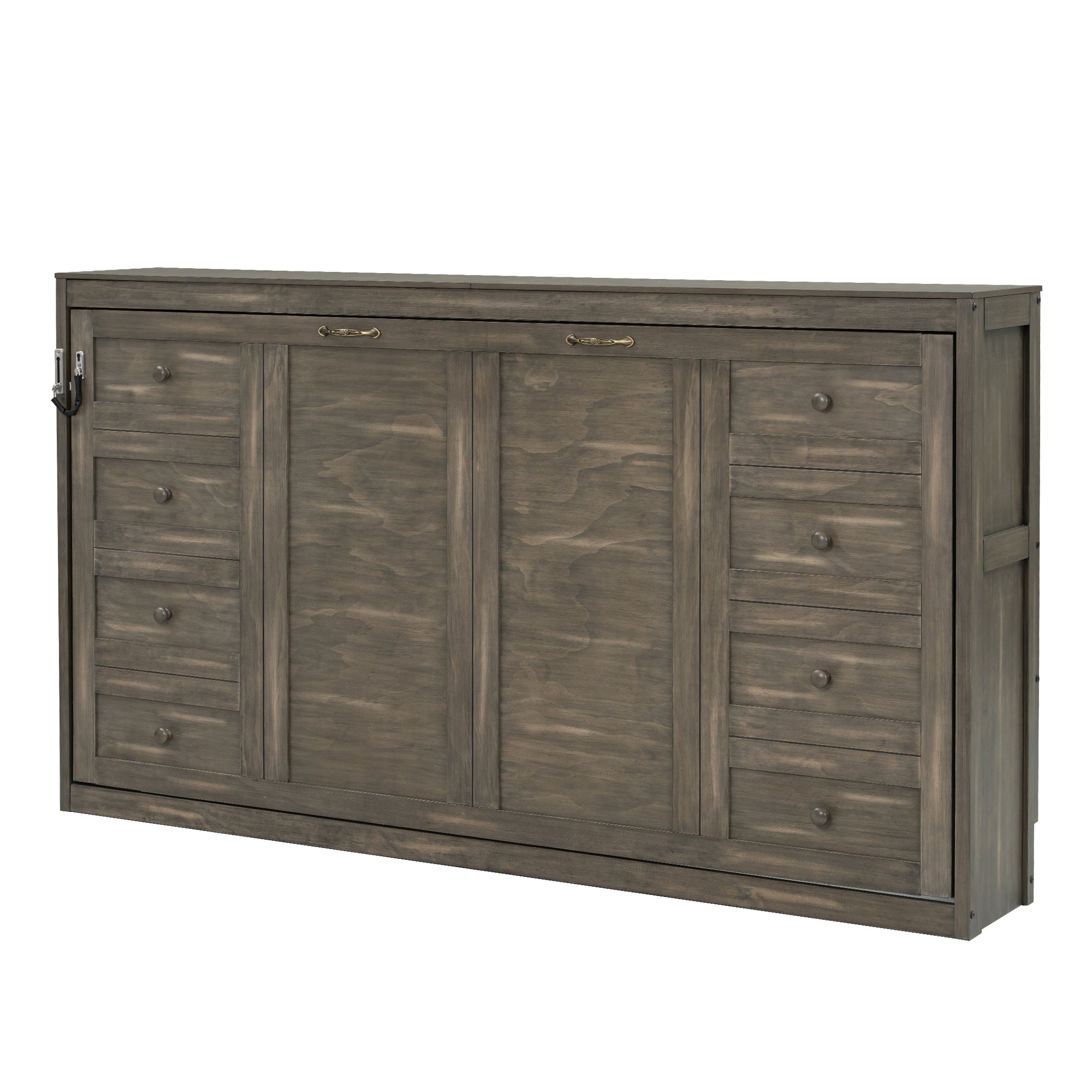 Twin Murphy Bed with LED Light, Foldable Wall Cabinet, Brown