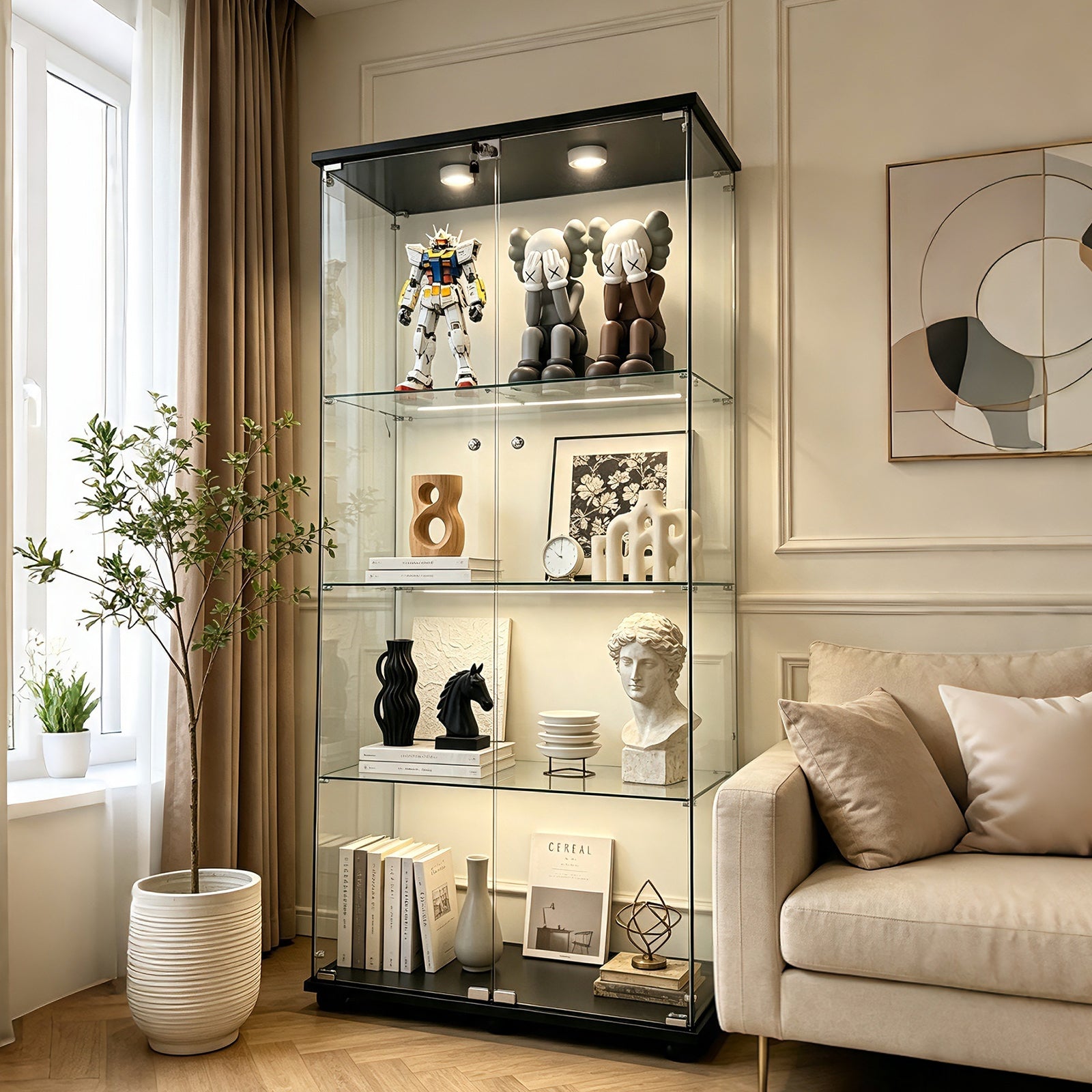 Bookcase with Lock, 30.9 in, Black, 13.58 in Deep