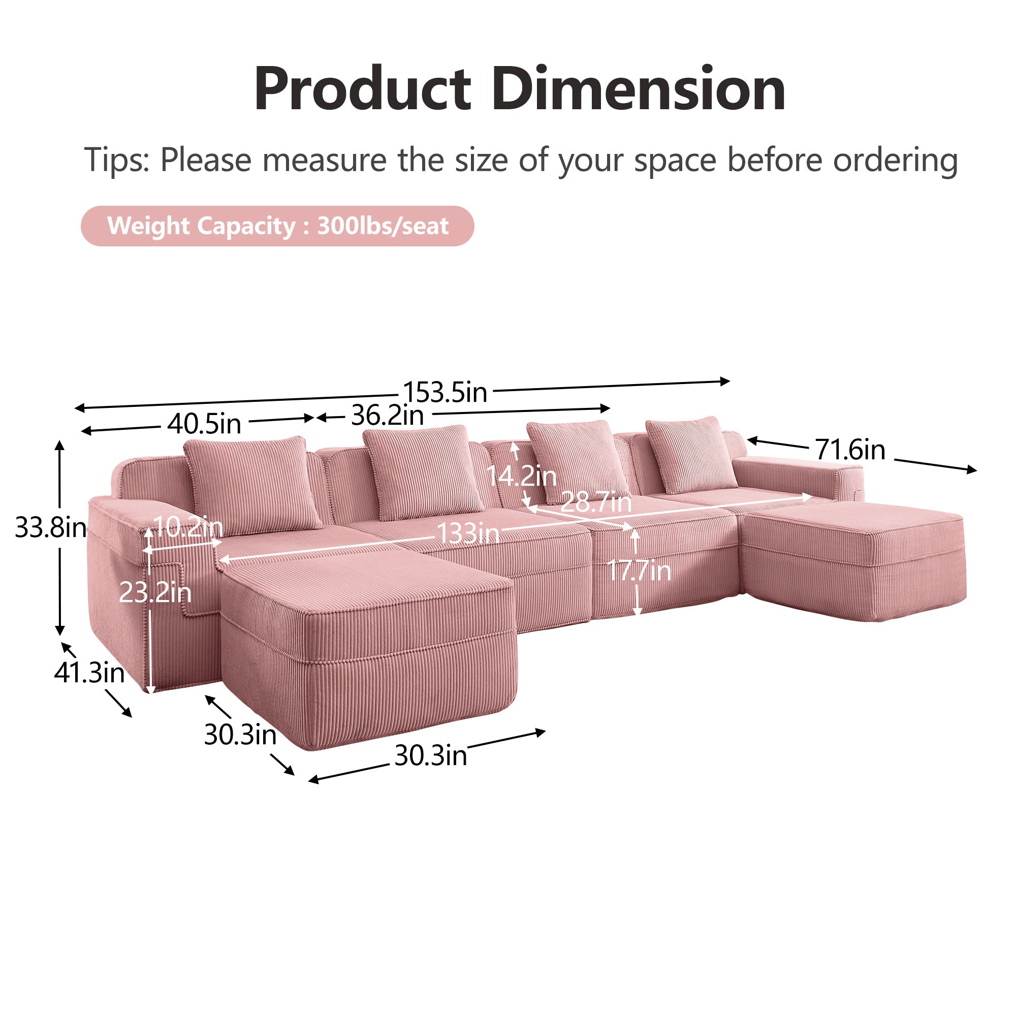 Hudson 4-Seat Boneless Couch in Pink #OttOnly_2 #Color_Pink