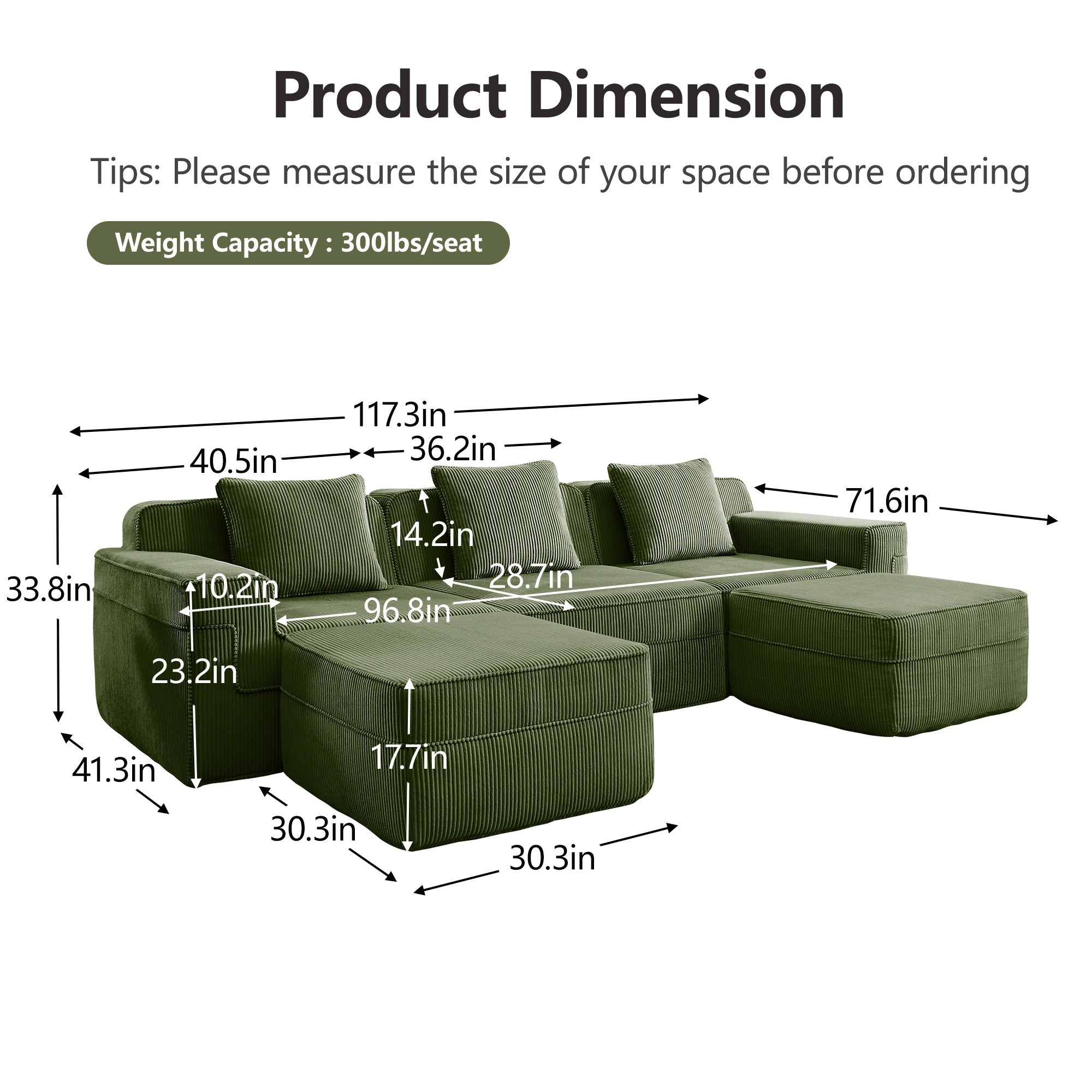 Hudson 3-Seat Boneless Couch in Olive #OttOnly_2 #Color_Olive