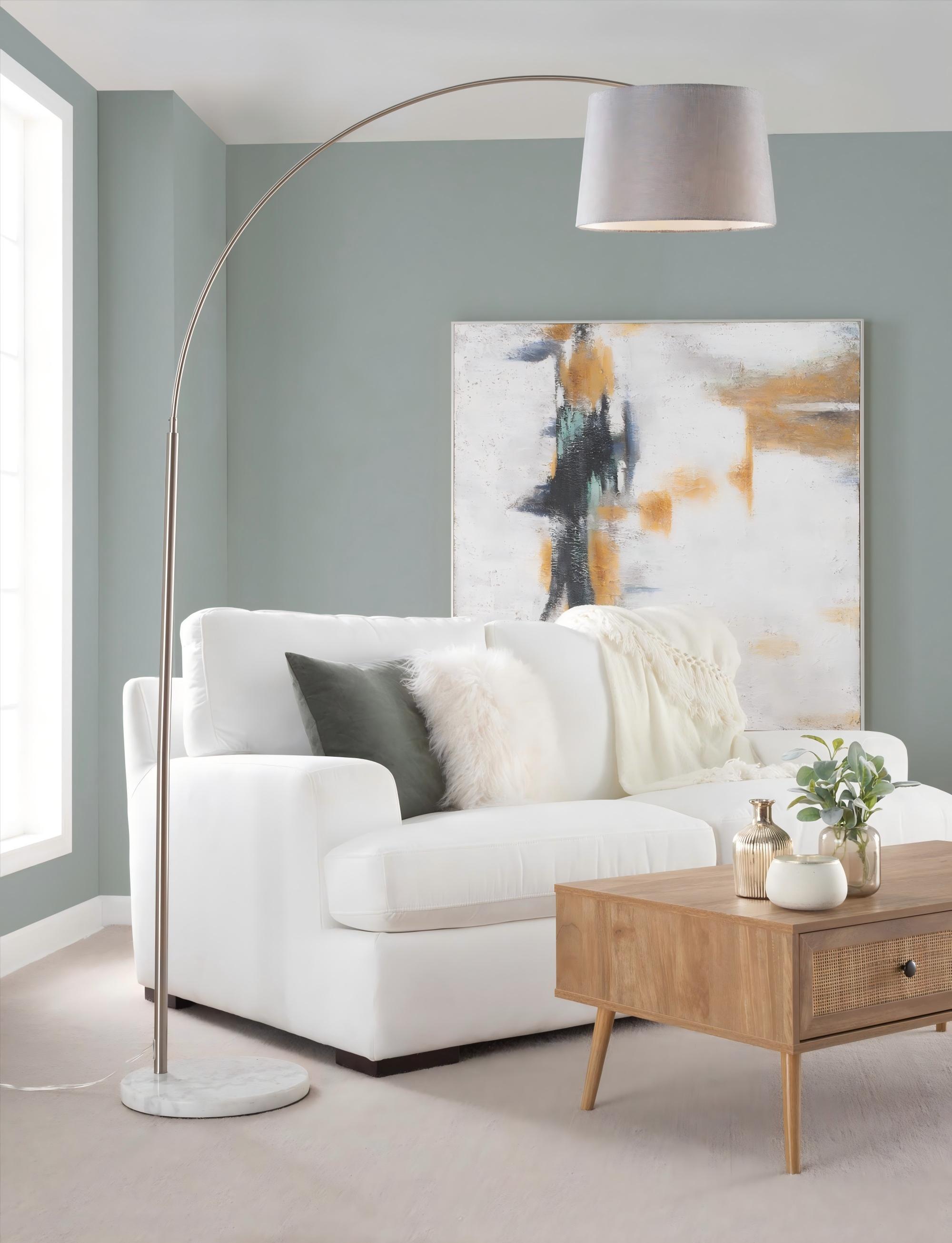 Floor Lamp with Nickel Finish and Grey Linen Shade