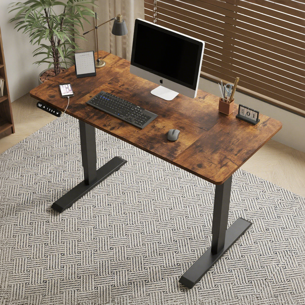 Height Adjustable Standing Desk with Charging Station, 55.1 in, Brown