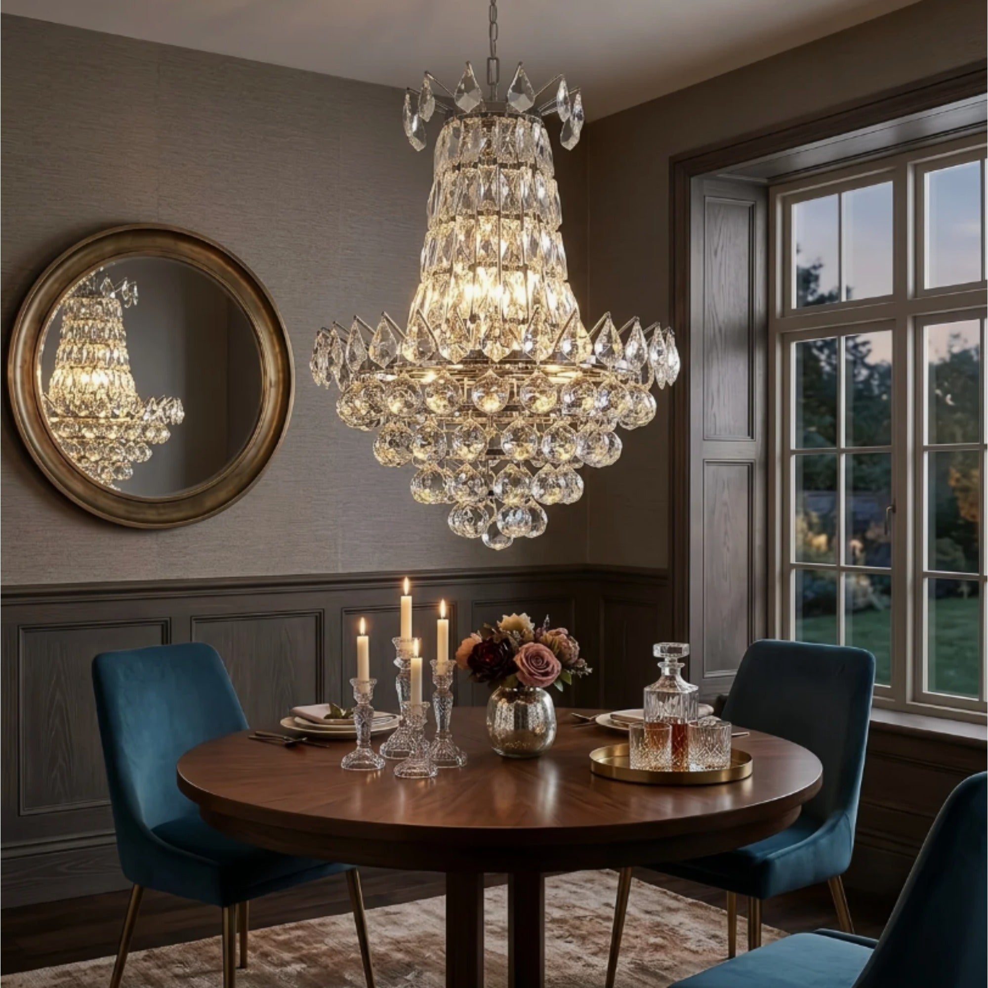 Chandelier with Crystal Accents, 6-Light Dimmable, Chrome