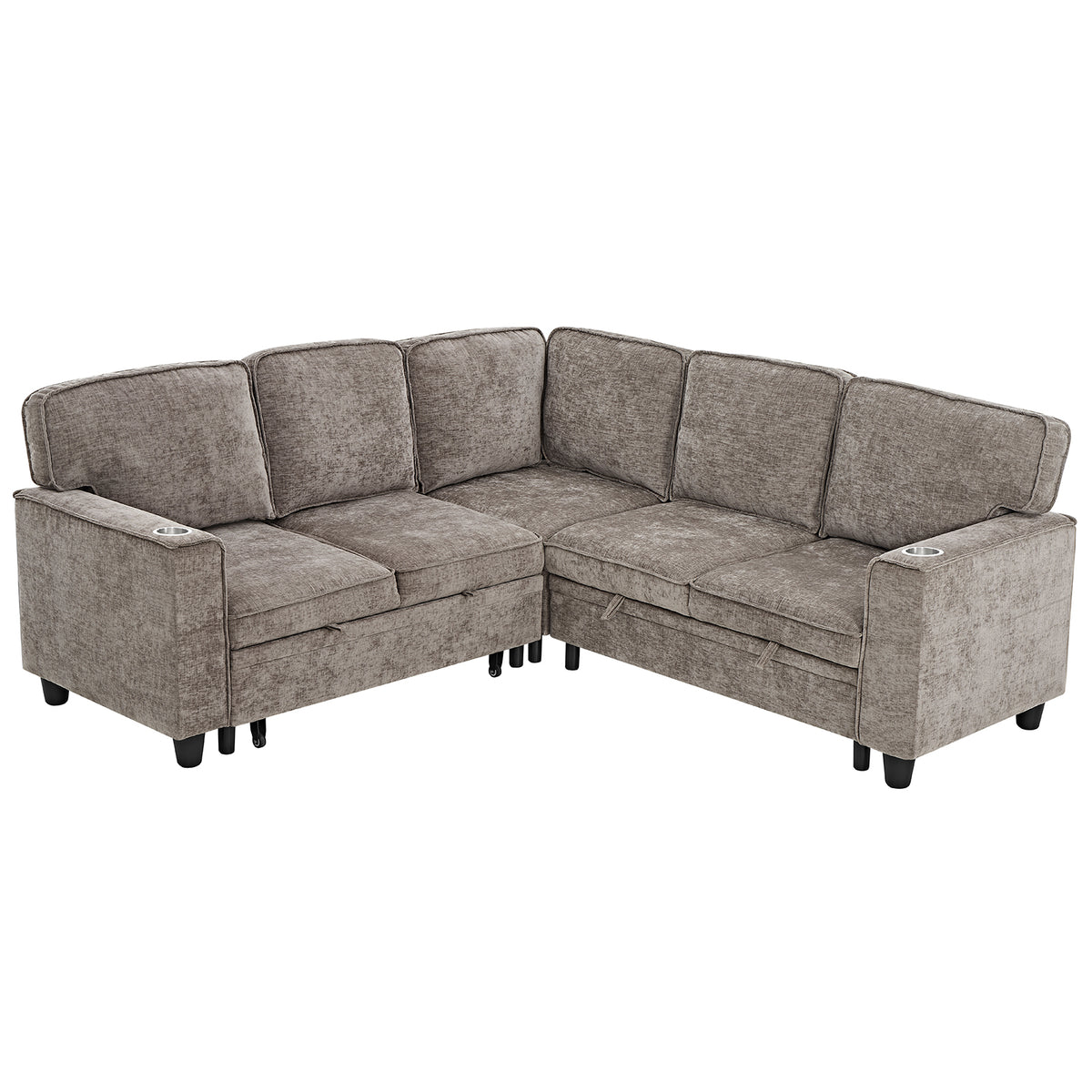 Light Brown Chenille L-Shaped Sleeper Sectional, 81 in Wide