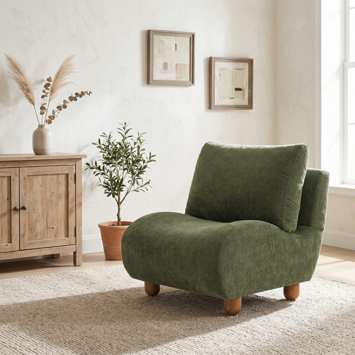 Green Linen Accent Chair