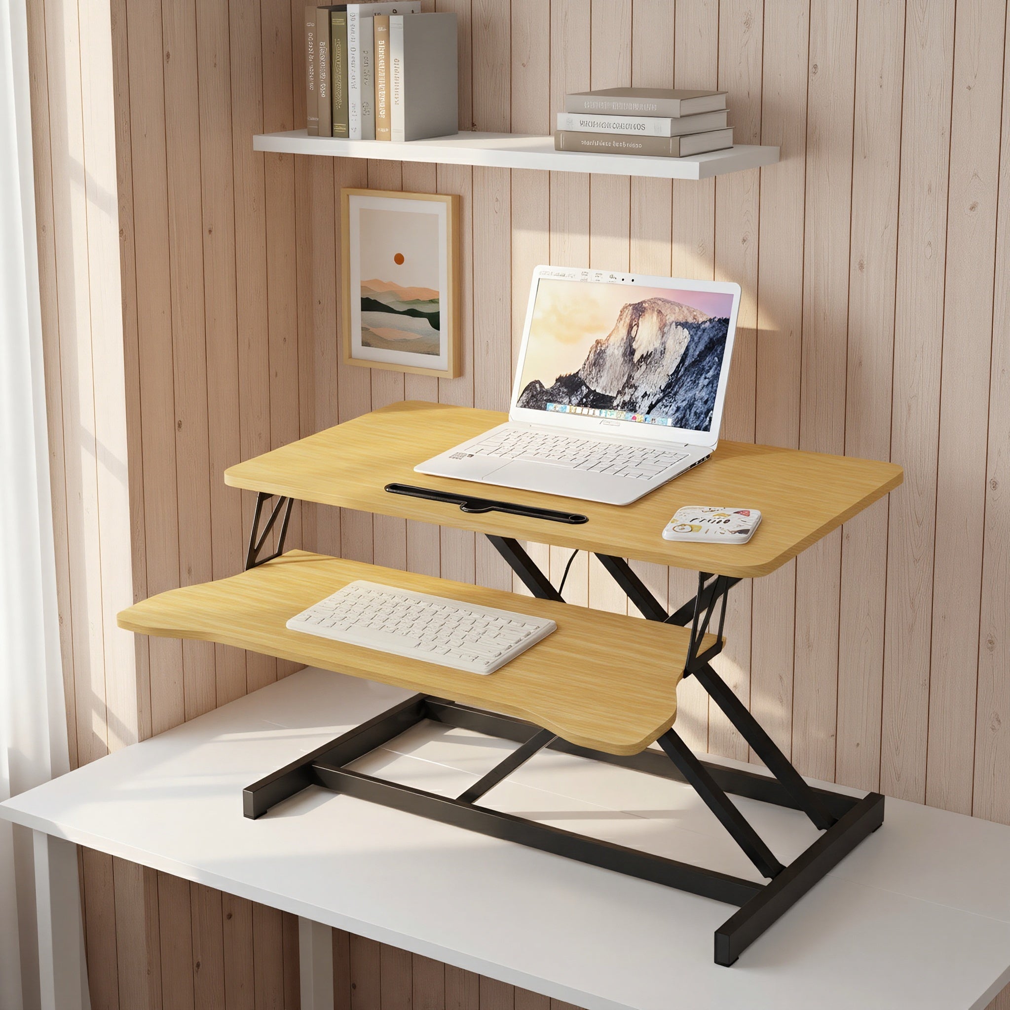 Standing Desk Converter with Keyboard Tray, 32 in, Natural