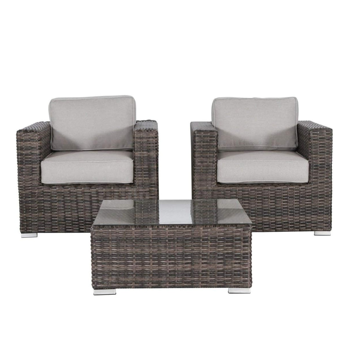Brown Wicker 3-Piece Patio Conversation Set with Cushions