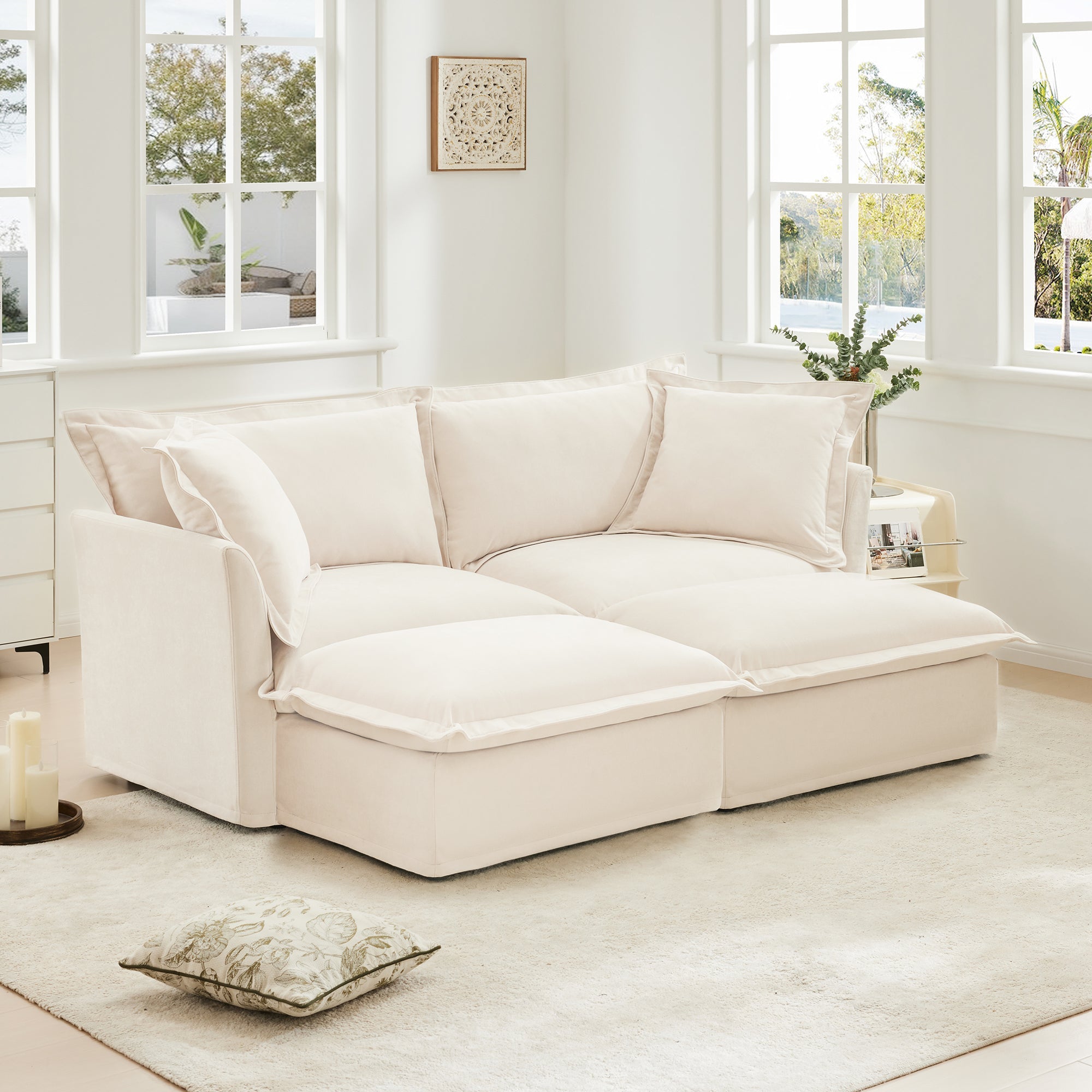 Fluffy 2-Seat Modular Sofa in Chenille Cream #OttOnly_2 #Fabric_Chenille Cream