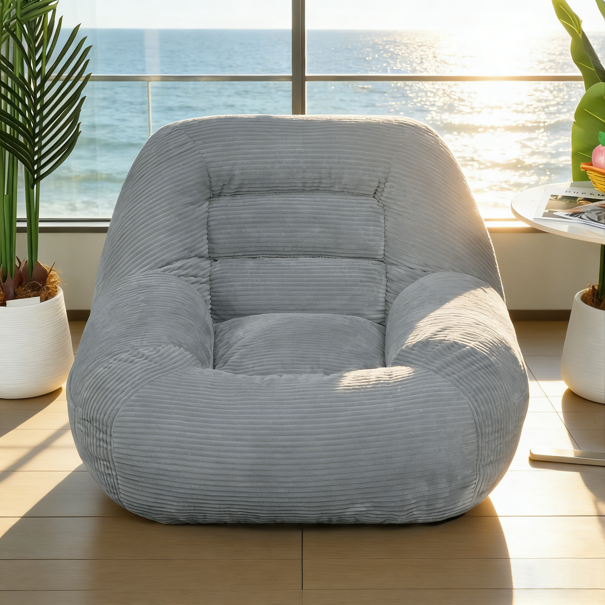 Gray Corduroy Bean Bag Sofa